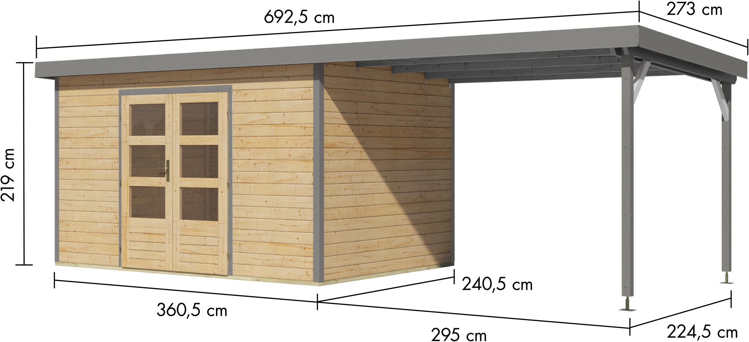 Karibu Gartenhaus »Plutino 7  SET, in verschiedenen Farben« inkl. Anbaudach
