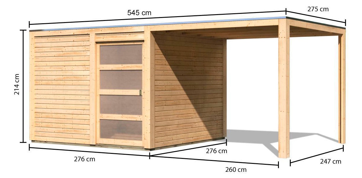Karibu Gartenhaus »Quellsee 2«, (Set), mit Anbaudach, naturbelassen oder terragrau