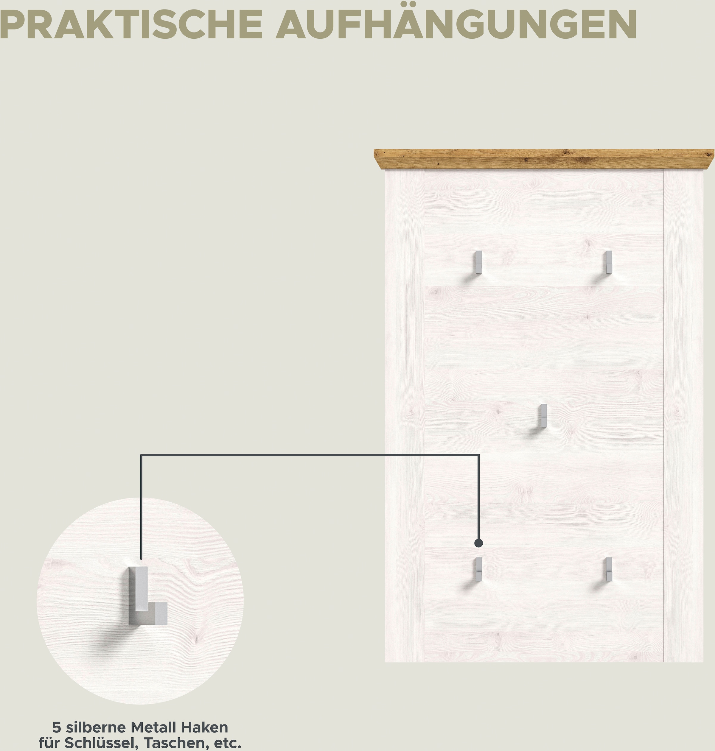 Home affaire Garderoben-Set »Cosenza, Breite ca. 190 cm, 2-farbig, 4-teilig, bestehend aus:«, (4 St.), Sitzbank, Garderobenpaneel, Schuhschrank, Spiegel, in Landhausoptik