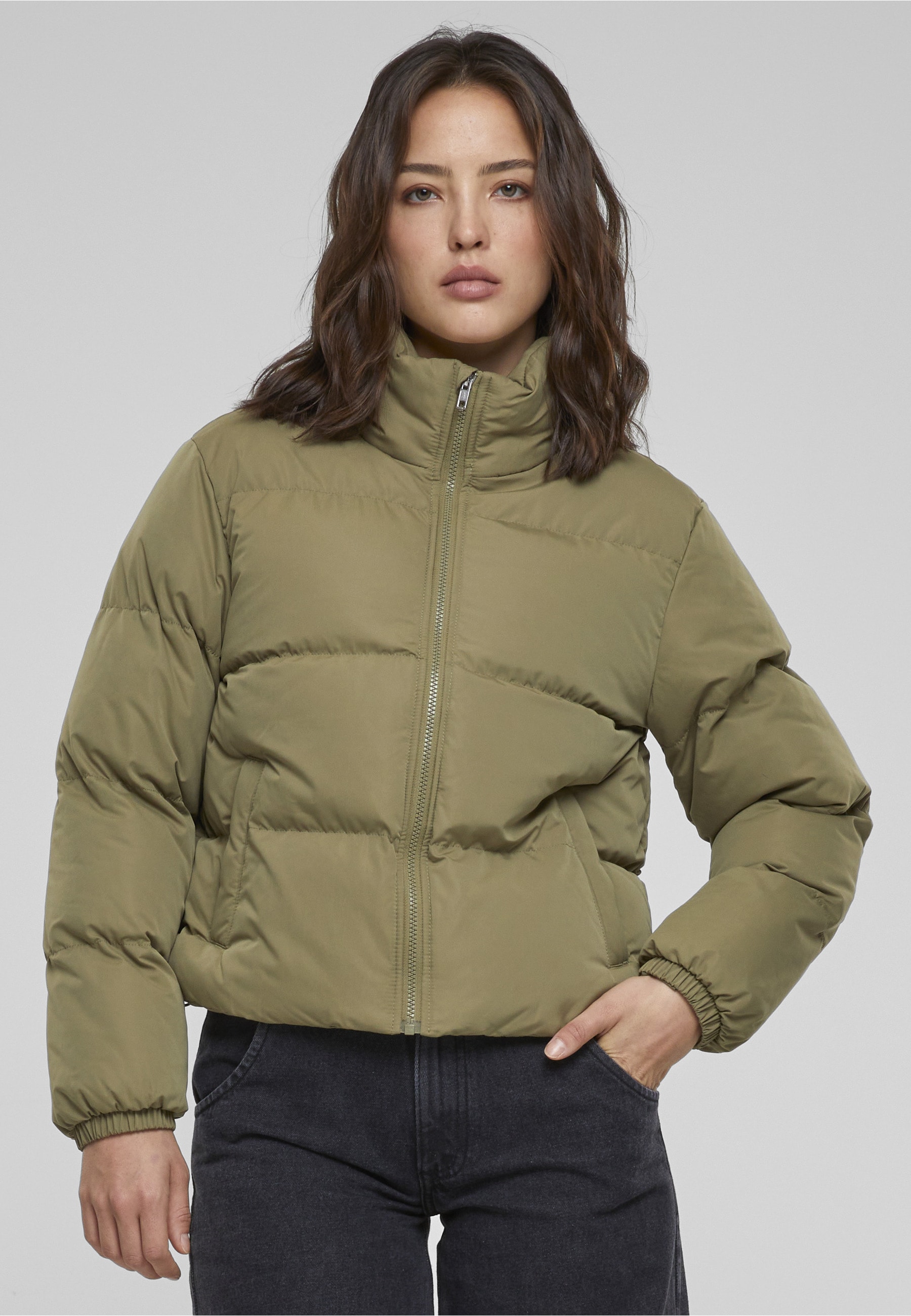 URBAN CLASSICS Winterjacke »Urban Classics Damen Ladies Short Peached Puffer Jacket« 1 Stk. tlg. ohne Kapuze