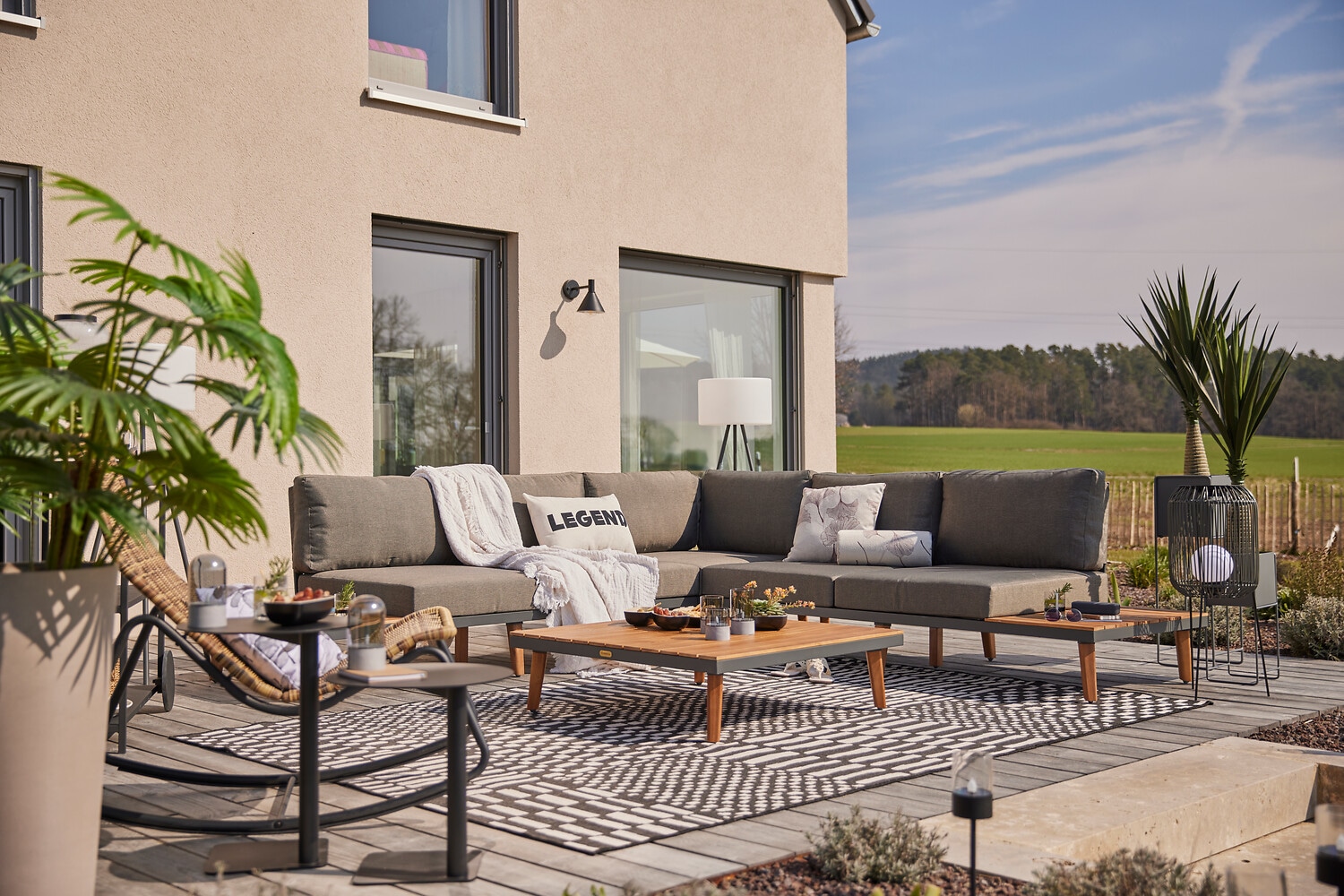 MERXX Gartenlounge-Set »Athen« 1x Eckbank, 1x Tisch 95x95 cm, inkl. Sitz- und  Rückenkissen, 15 Stk. tlg. Aluminiumgestell mit Akazienholz, FSC 100%, Unser Dauertiefpreis