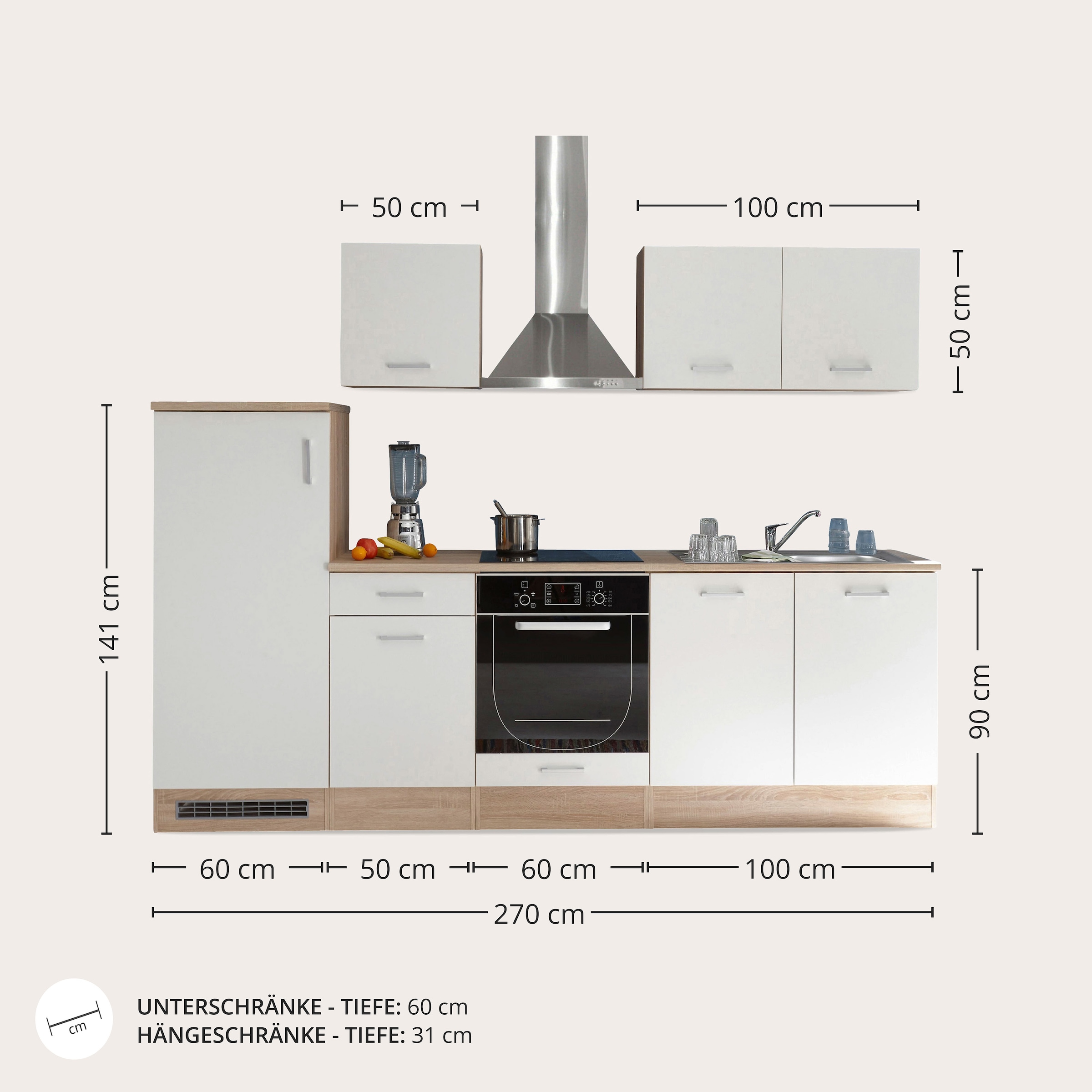 BASIC by Balculina Küchenzeile »Andy«, Breite 270 cm, wahlweise mit E-Geräten