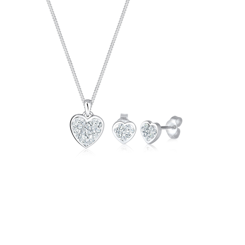 ELLI Schmuckset »Herz Weiß 925 Sterling Silber, mit Kristallen von Swarovski « () Weiß + weiß onesize Schmuckset für Damen mit Swarovski ...