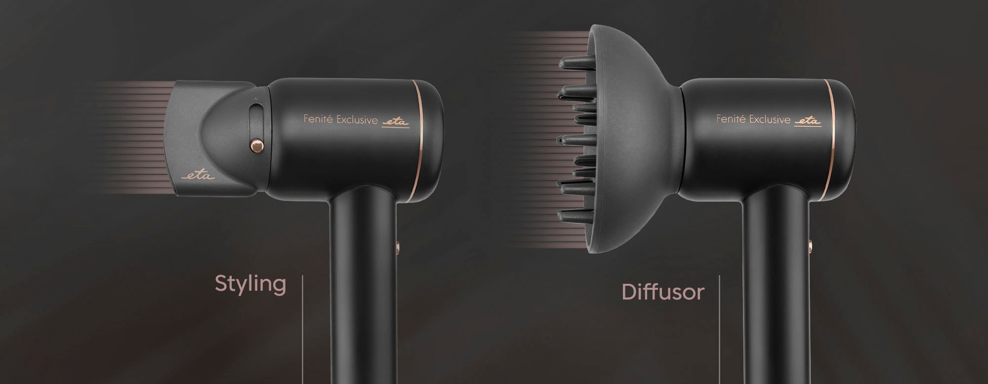 eta Ionic-Haartrockner »Fenite Black Edition ETA932090010«, 1600 W, 2 Aufsätze, Verfügt über ein magnetisches Befestigungssystem