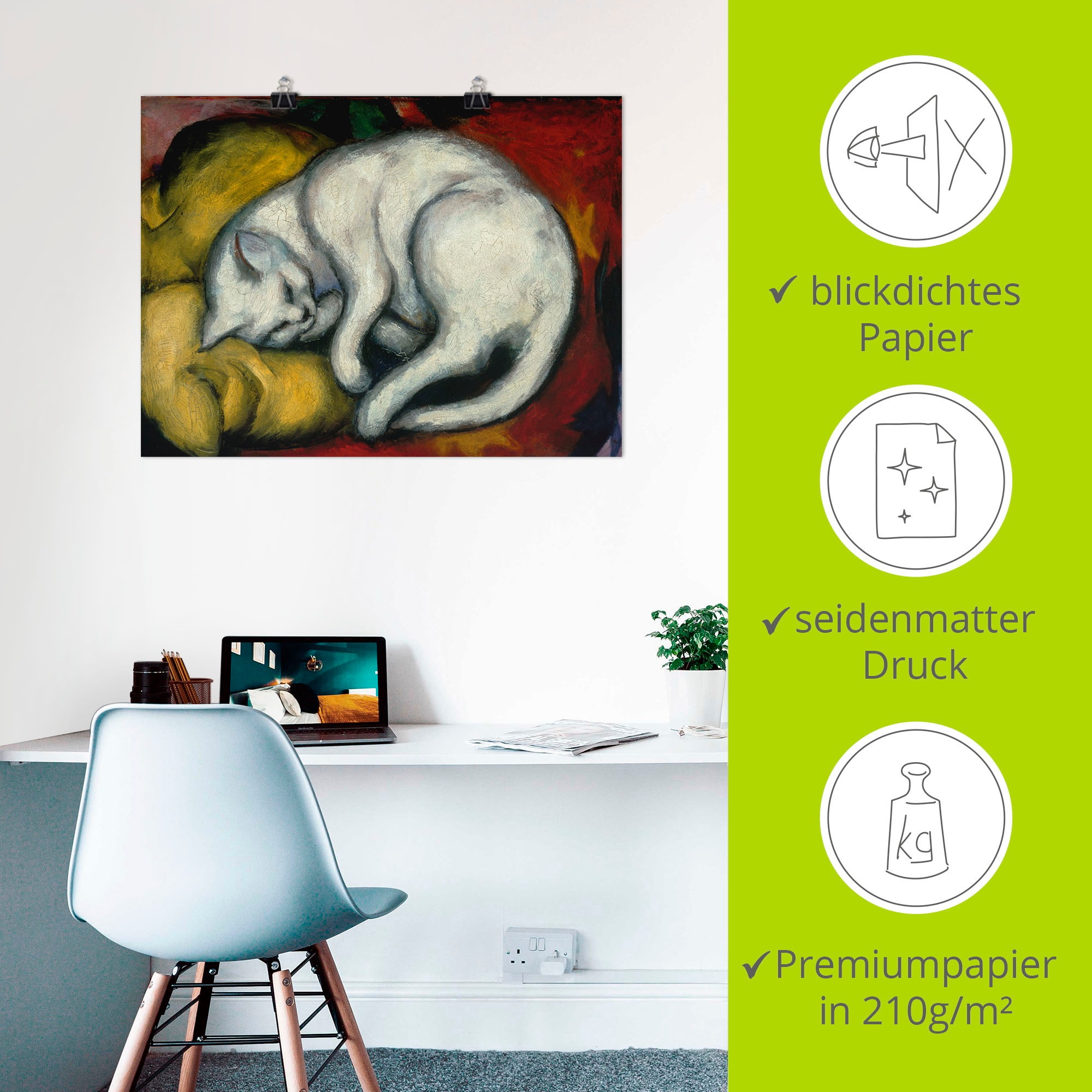 Artland Wandbild »Die weisse Katze. 1912«, Haustiere, (1 St.), als Alubild, Outdoorbild, Leinwandbild, Poster in verschied. Größen