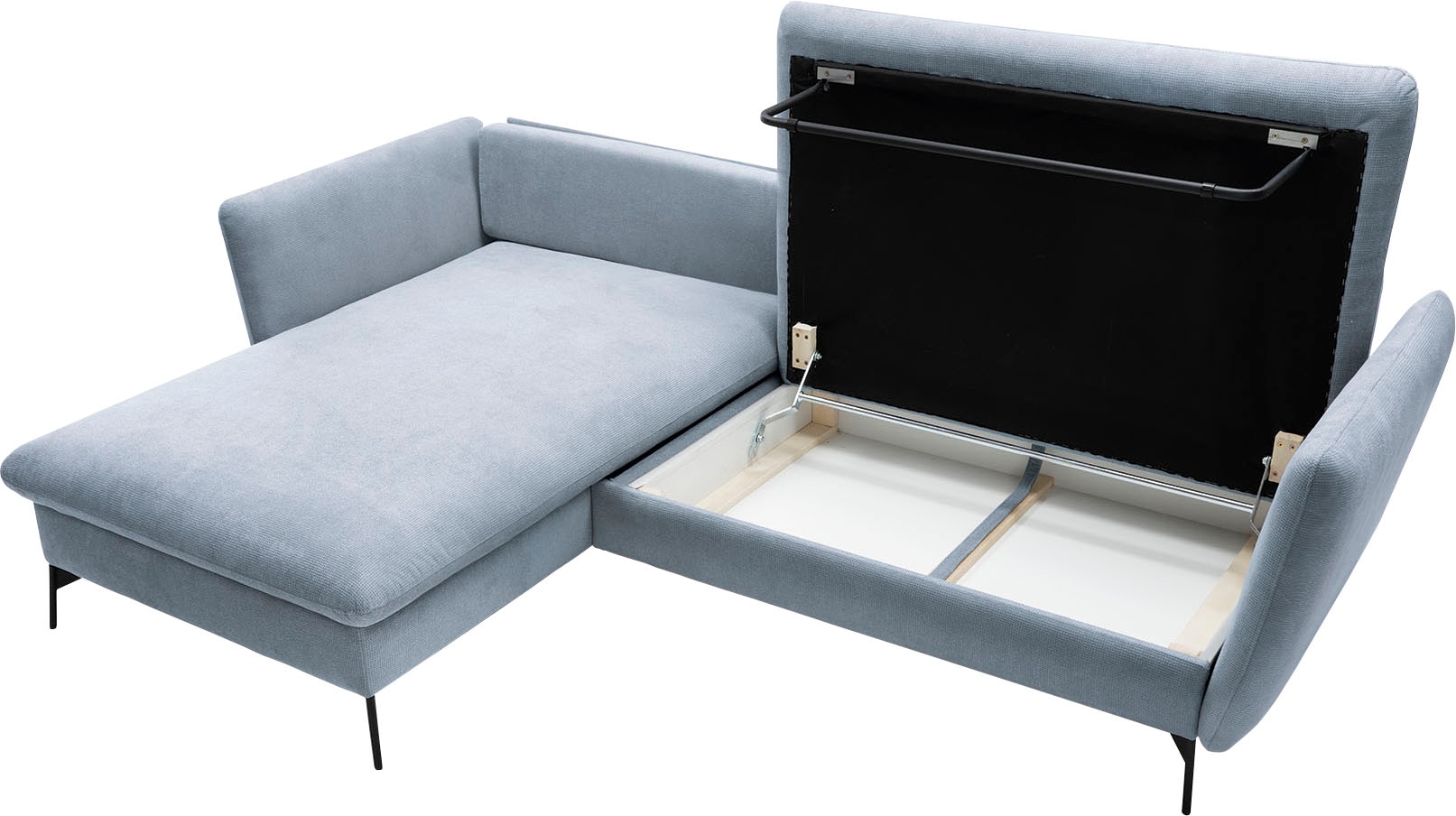 OTTO home Ecksofa »LIVORNO,258 cm, L-Form,« Schlaffunktion u. Bettkasten (139/224cm), Samt, Struktur, Webstoff