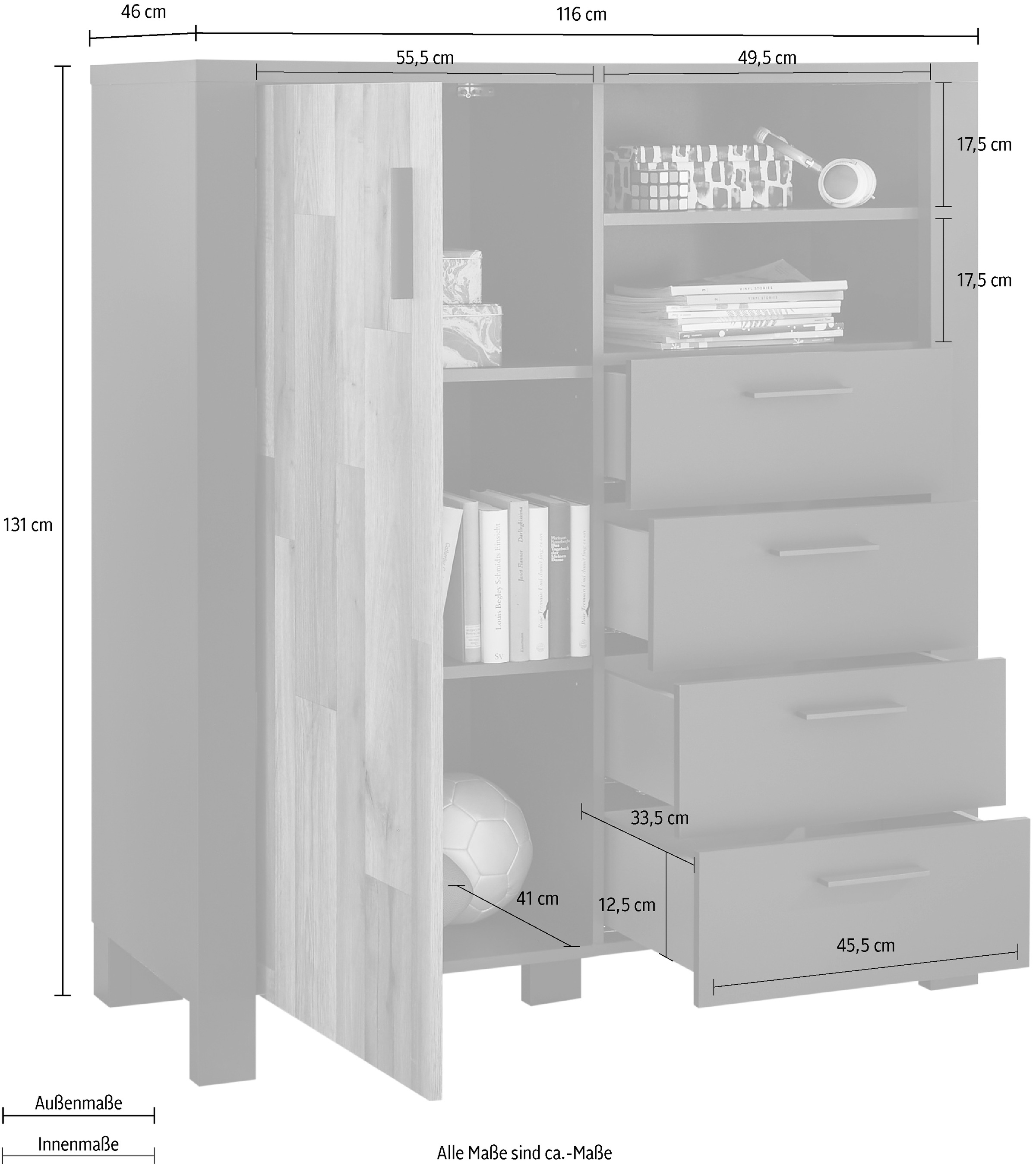 Begabino Schubkastenkommode »Dallas Hochkommode, Sideboard, Wäscheschrank«, mit Schubkästen, Schrank in Montana Oak-Graphit
