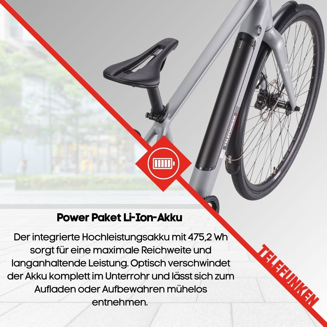 Telefunken E-Bike »UH200«, 7 Gang, Shimano, Heckmotor 250 W, (28 Zoll, Straßenzulassung, Scheibenbremsen, leichtes E-Bike ca. 20 kg), Pedelec, Elektrofahrrad für Herren u. Damen, Urbanbike