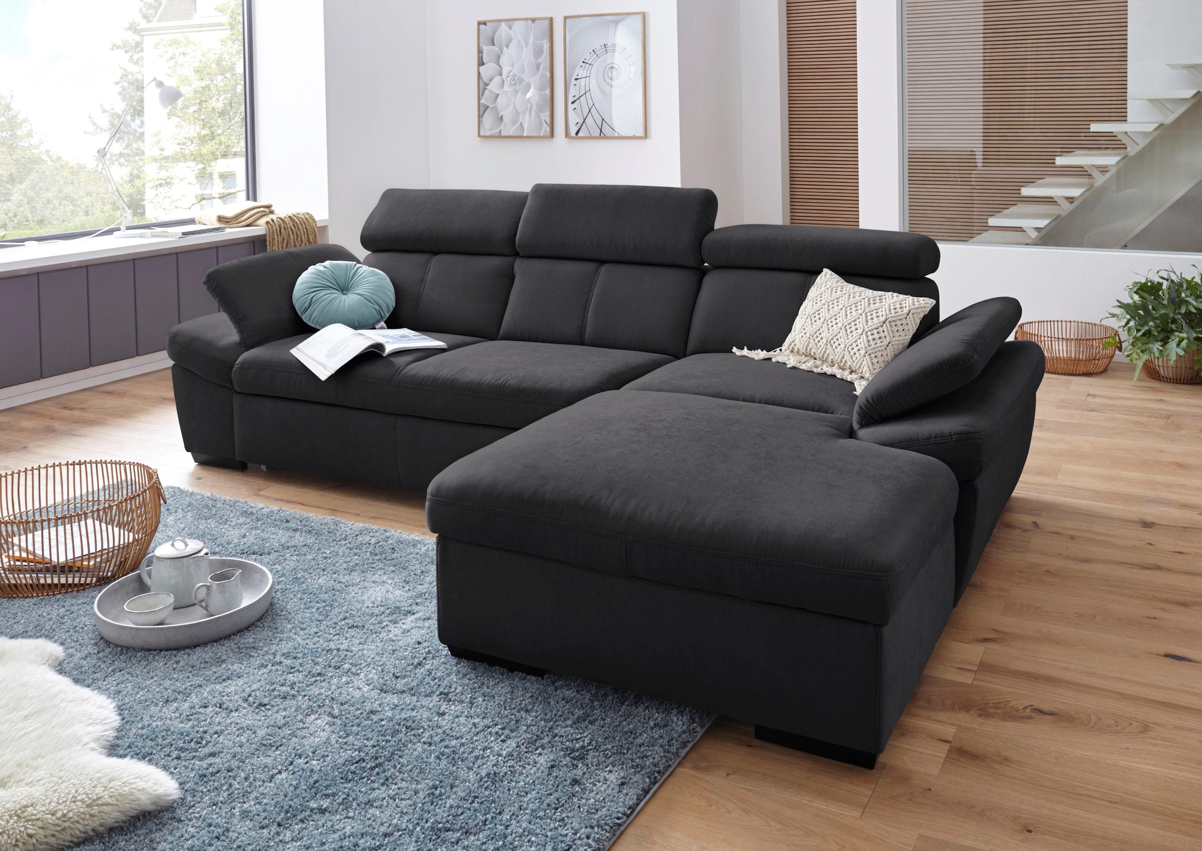 exxpo - sofa fashion Ecksofa »Salerno, inkl. Arm-& Kopfteilverstellung, bequem, Breite 280cm, L-Form« wahlweise mit Bettfunktion und Bettkasten, tolle Detailverarbeitung