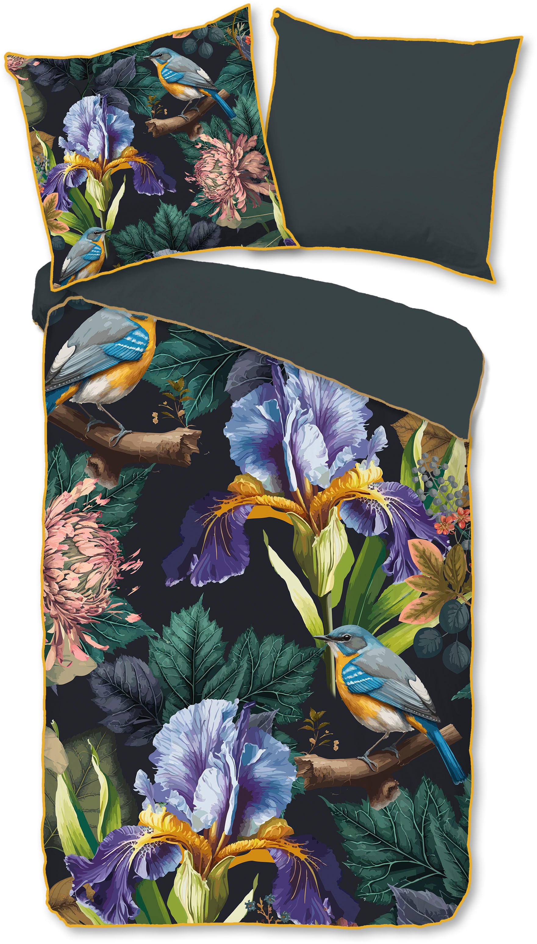 Descanso Wendebettwäsche »Dilana«, Baumwolle, Satin, 135x200, Biese, Reißverschluss, Wendeoptik, Blumen