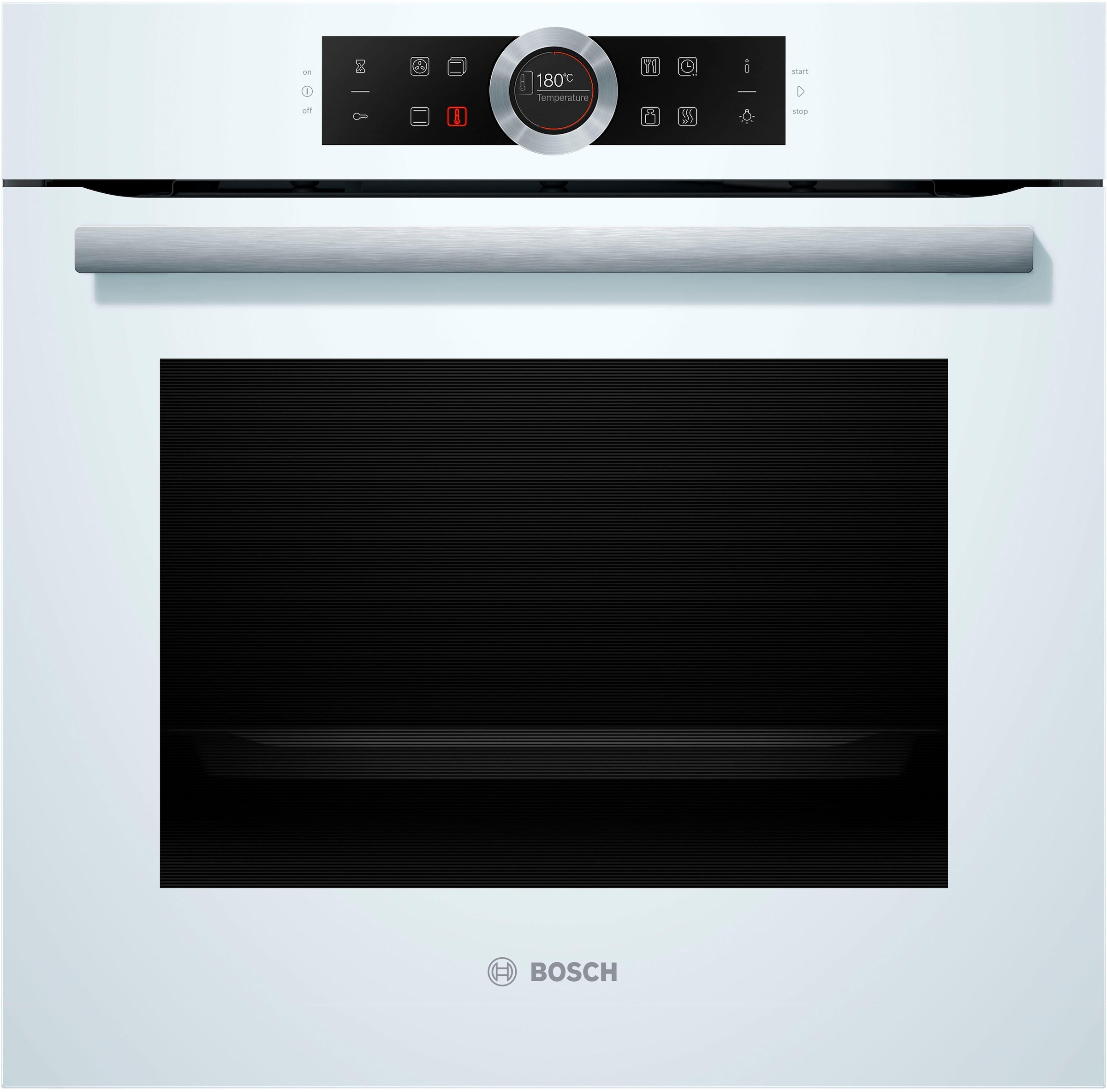 BOSCH Einbaubackofen »HBG635B«, Serie 8, mit Teleskopauszug nachrüstbar, ecoClean Direct, 4D-Heißluft-Eco-Ober-/Unterhitze Eco-Umluft-Infra-Grill-Großflächen-/Kleinflächengrill-Pizzastufe-Sanftgaren-Vorwärmen-Warmhalten-Auftaustufe, mit Pizzastufe