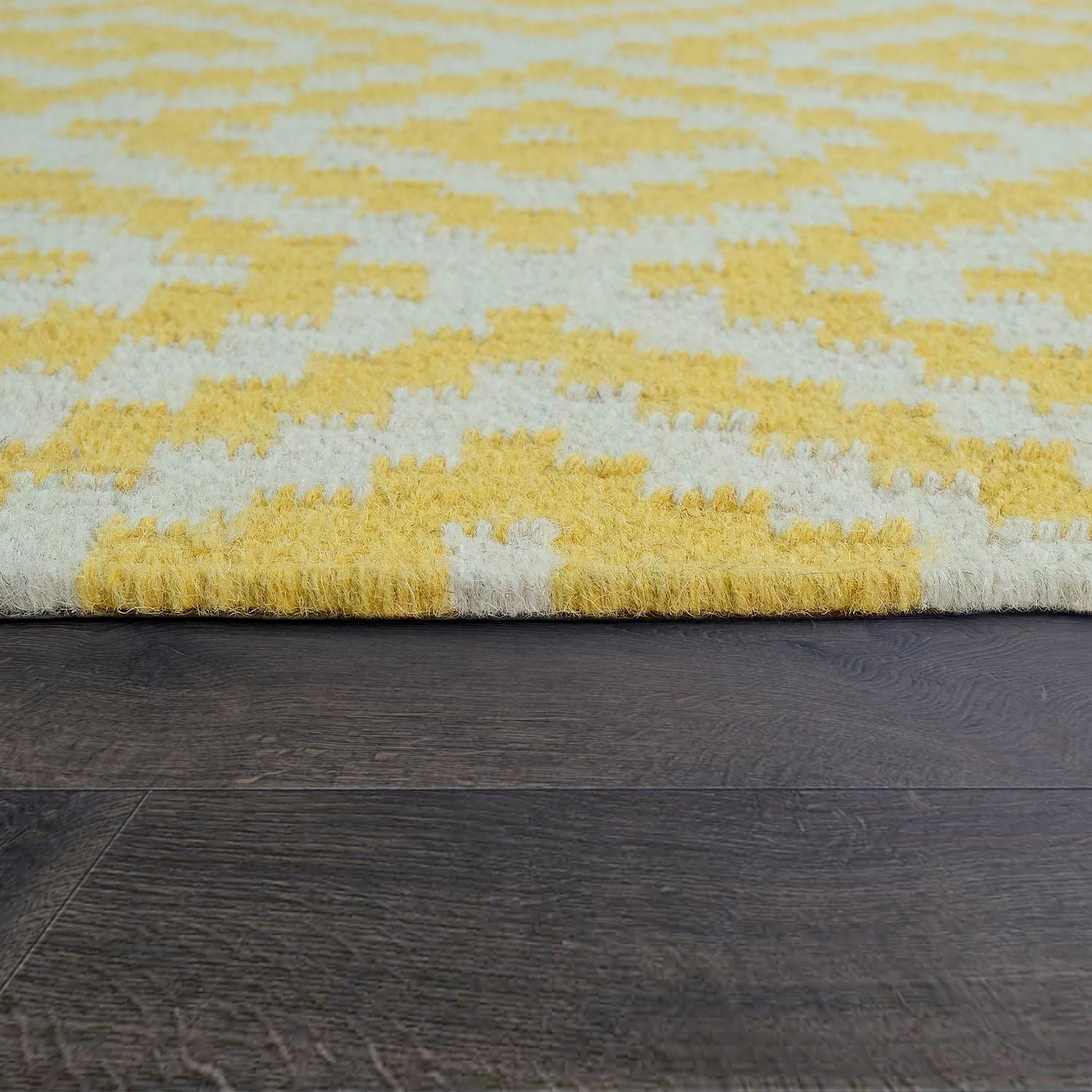 Paco Home Wollteppich »Kenitra 500«, rechteckig, 12 mm Höhe, Flachgewebe, reine Wolle, handgewebt, Rauten Design, mit Fransen