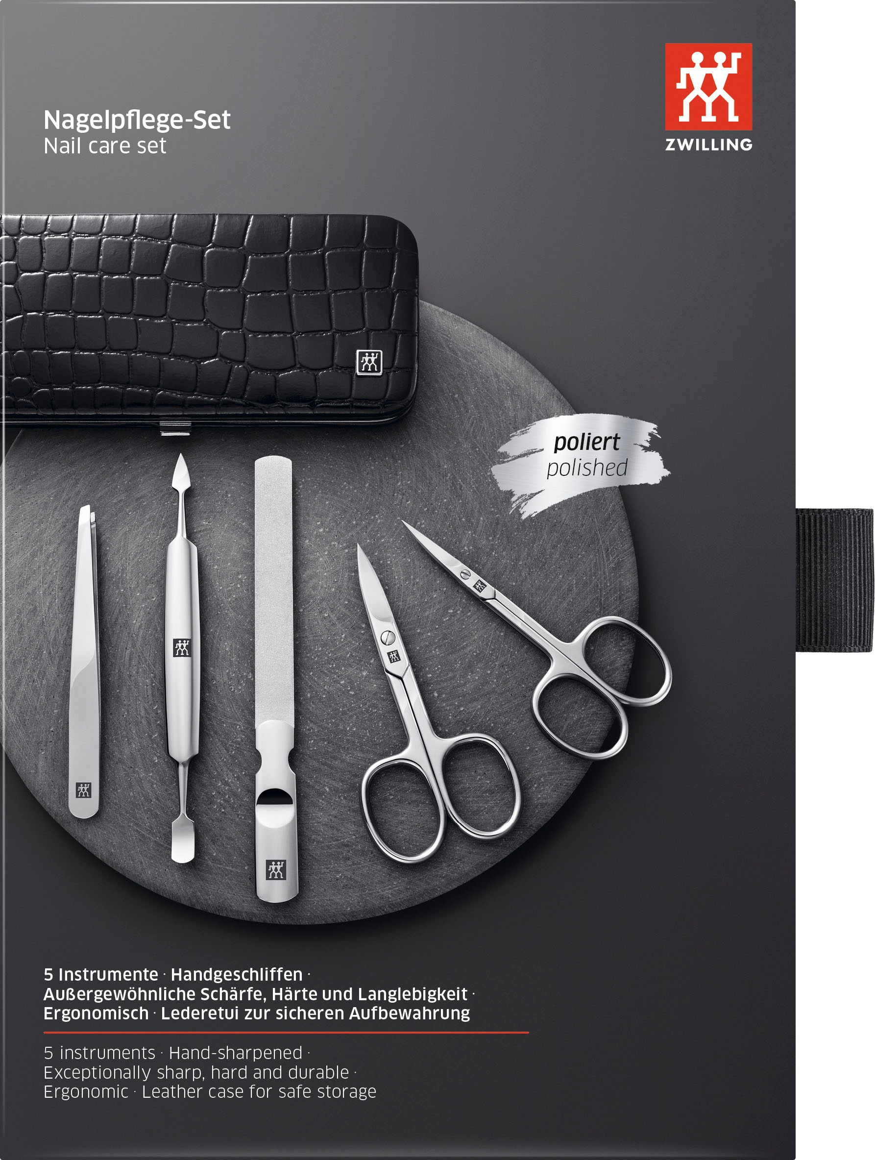 Zwilling Maniküre-Etui »CLASSIC INOX RAHMEN-ETUI SCHWARZ KROKO«, (5 tlg.)