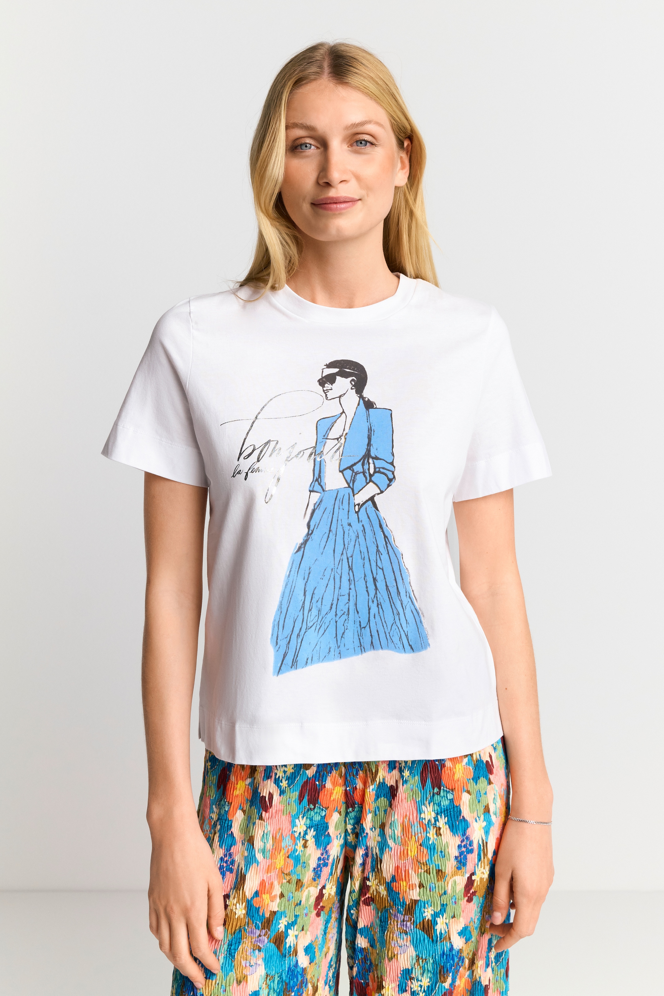 RICHROYAL T-Shirt, Easy fit T-Shirt "Bonjour" with woman print