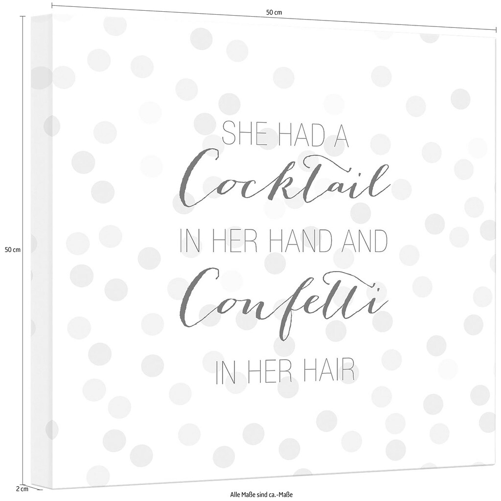 Wall-Art Leinwandbild »Confetti & Cream - Cocktail in her Hand and Confetti in hair«