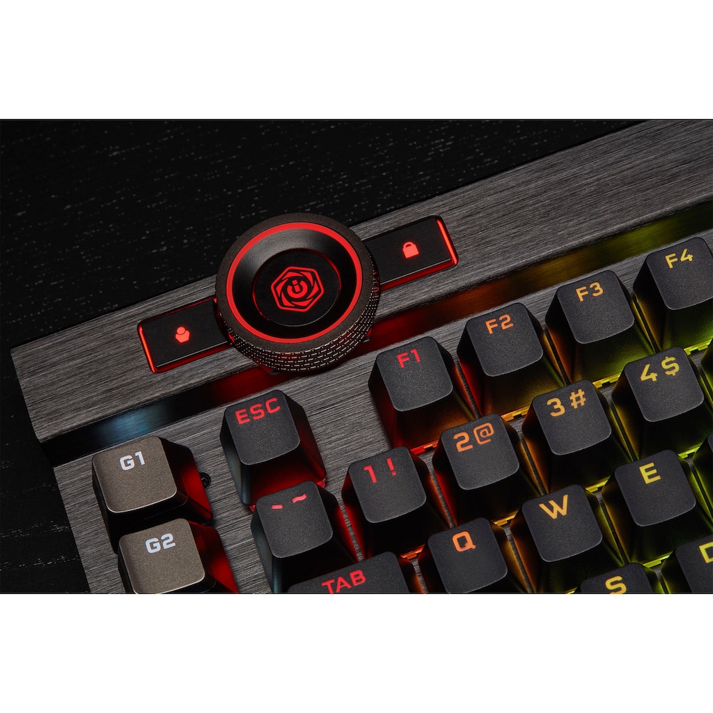 Corsair Gaming-Tastatur »K100 CORSAIR OPX«, (Handgelenkauflage-USB-Anschluss-Lautstärkeregler-Makro-Tasten-ausklappbare Füße-Ziffernblock)