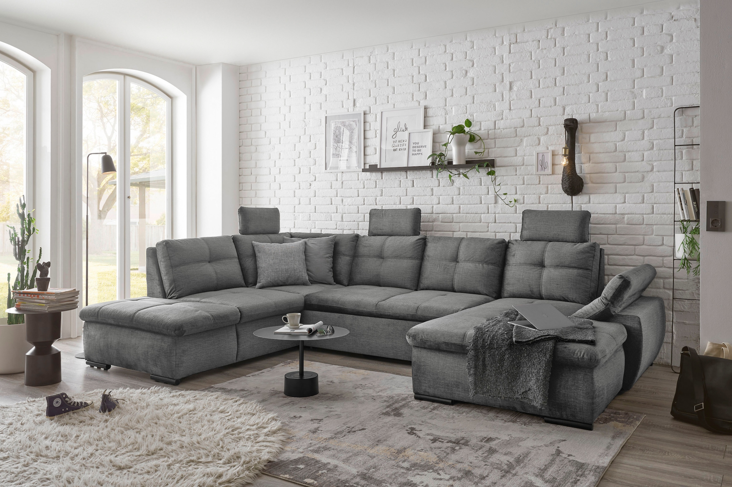 ED EXCITING DESIGN Wohnlandschaft »Alija U-Form«, mit Bettfunktion, Bettkasten, Armteilverstellung & Kopfstützen