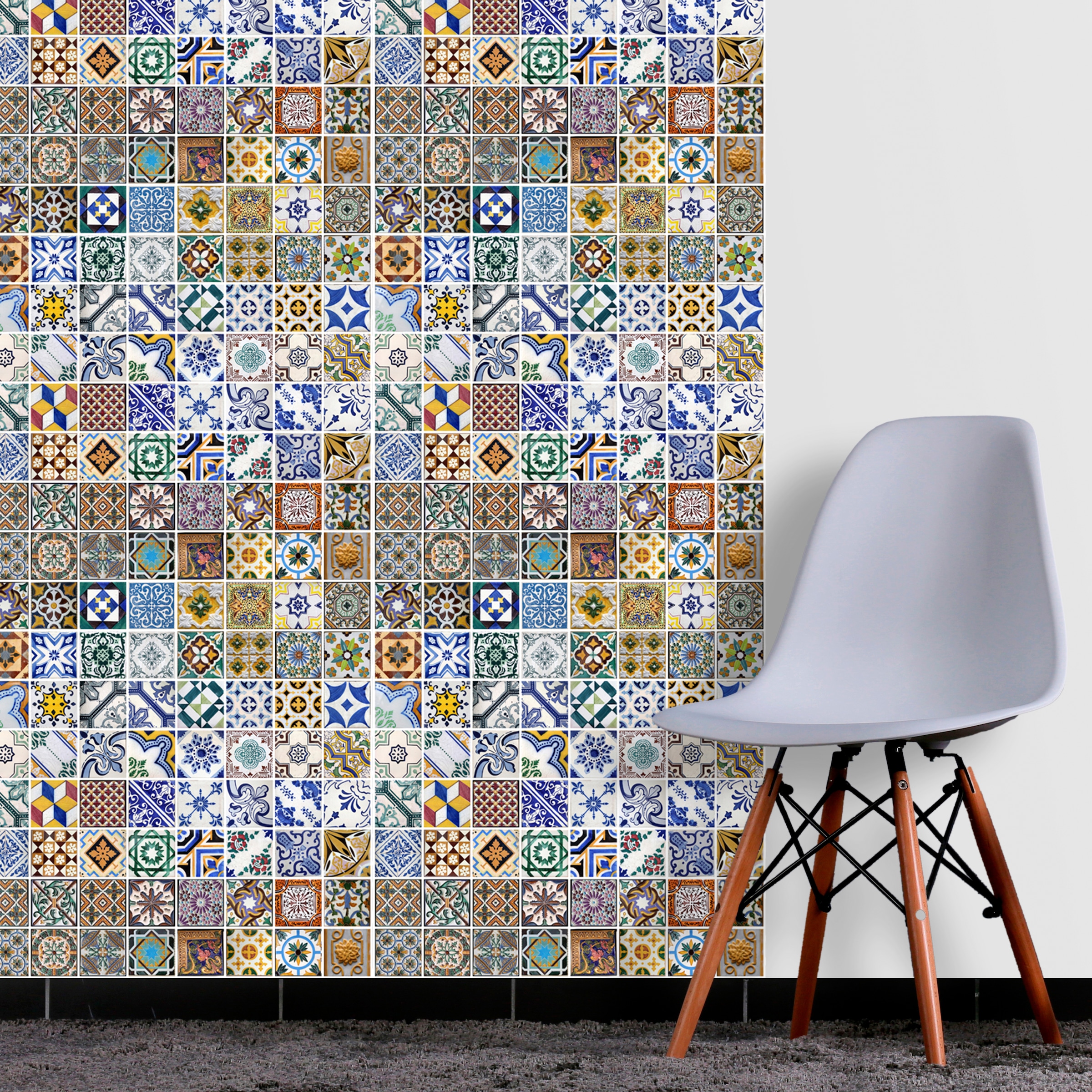 queence Vinyltapete »Mosaik Muster Portugal«, bedruckt-clean-unifarben-minimalistisch-Abriebeffekte-Steinoptik, 90x250cm, selbstklebend, kinderleichte Anbringung, Sticker
