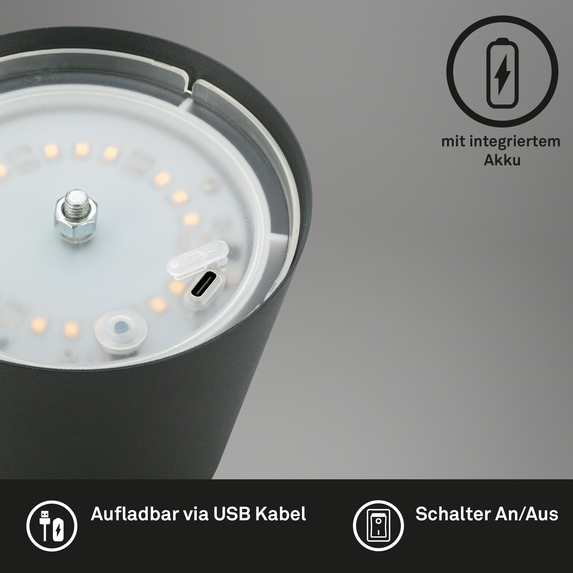 Briloner Leuchten Tischleuchte »2er Set LED Tischlampe kabellos, anthrazit«, 2er Set LED Tischlampe kabellos 36x10,5 cm Anthrazit