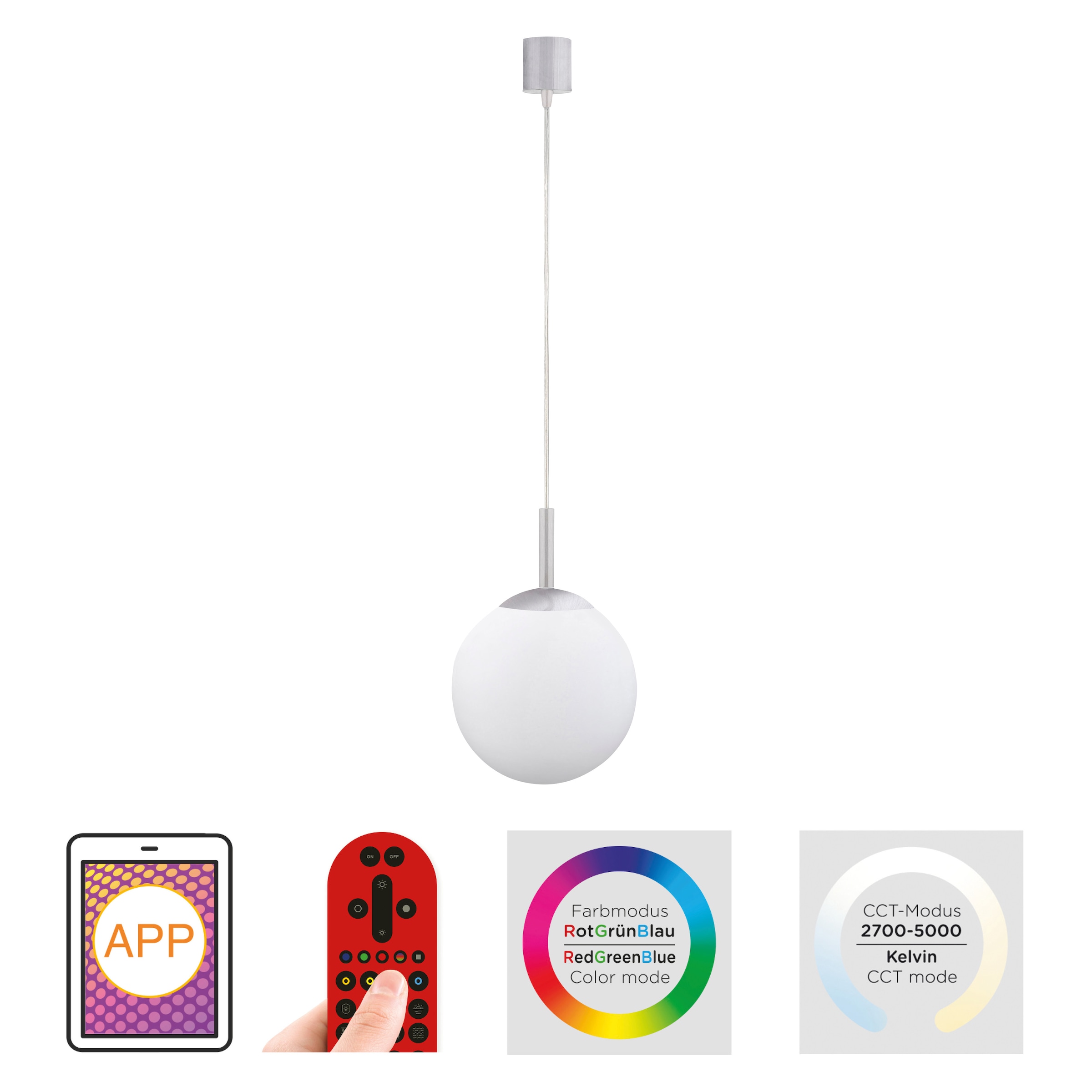 JUST LIGHT Pendelleuchte »Ls-BOLO«, 1 flammig, Leuchtmittel LED-Board | LED fest integriert, LED, RGB+tunable white, Fernbedienung, Infrarot inkl., Smarthome fähig