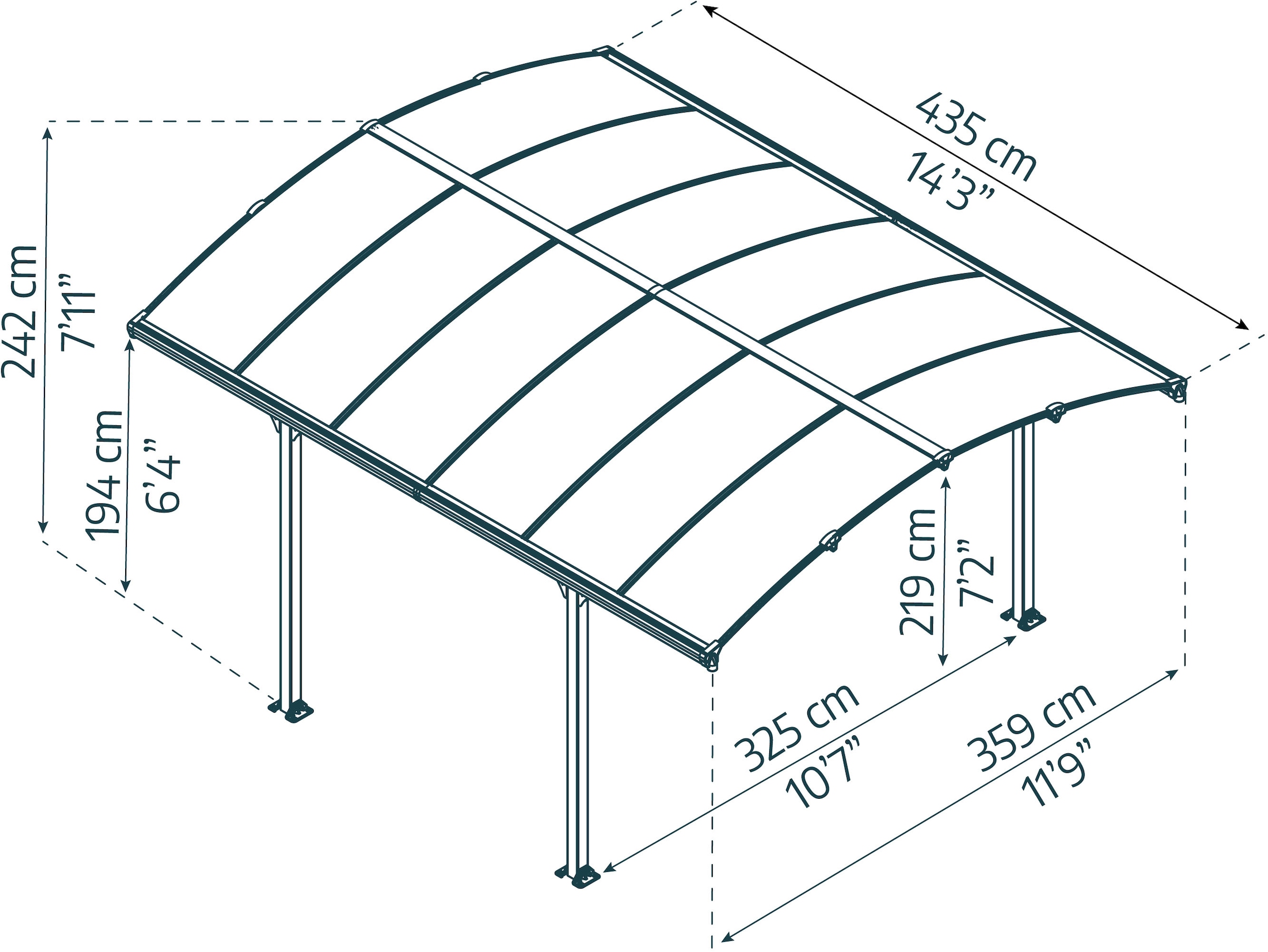 Palram - Canopia Einzelcarport »Arcadia«, Aluminium, 325 cm, Anthrazit, wartungsfrei