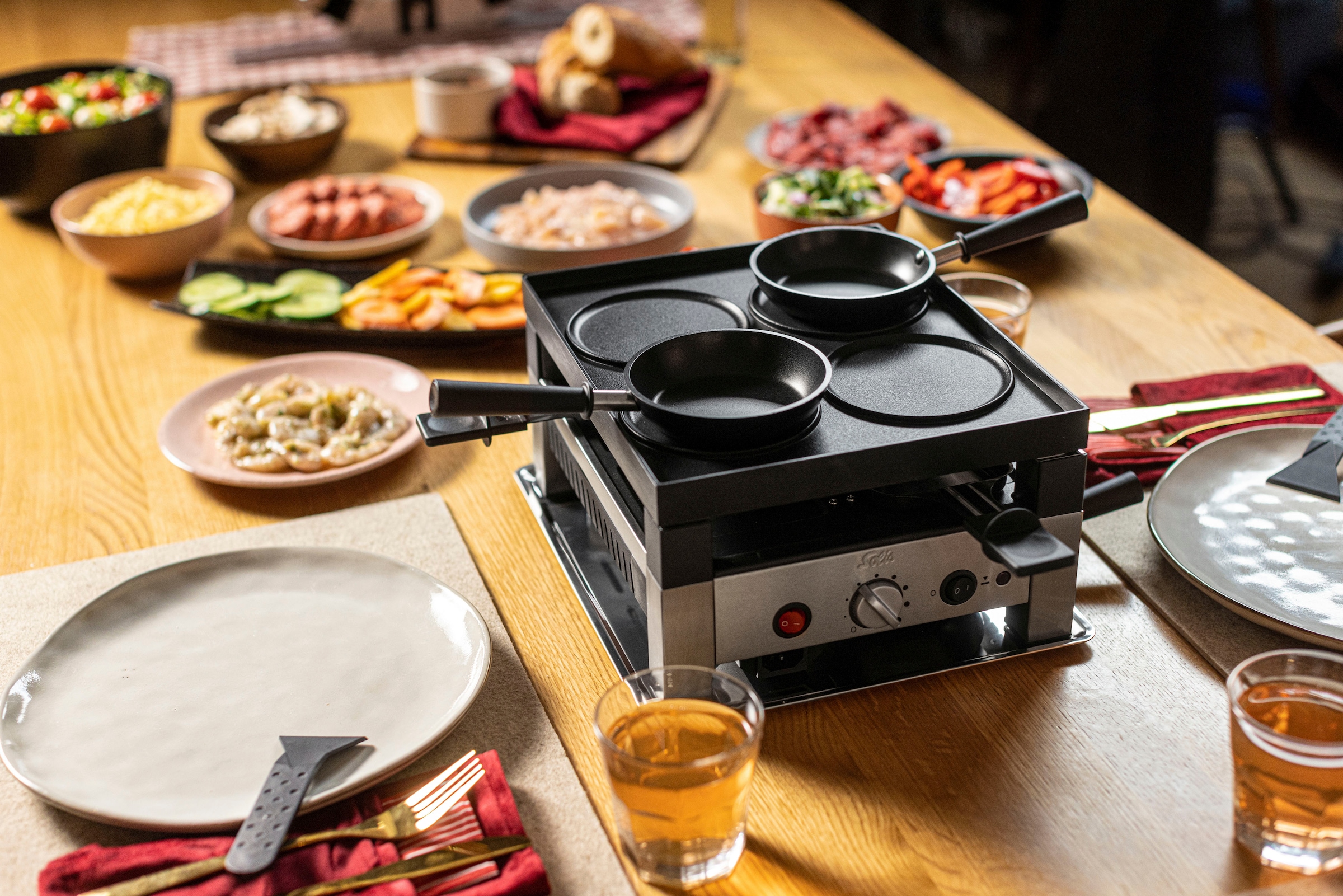 SOLIS OF SWITZERLAND Raclette »5 in 1 Table Grill for 4«, 4 St. Raclettepfännchen, 1020 W