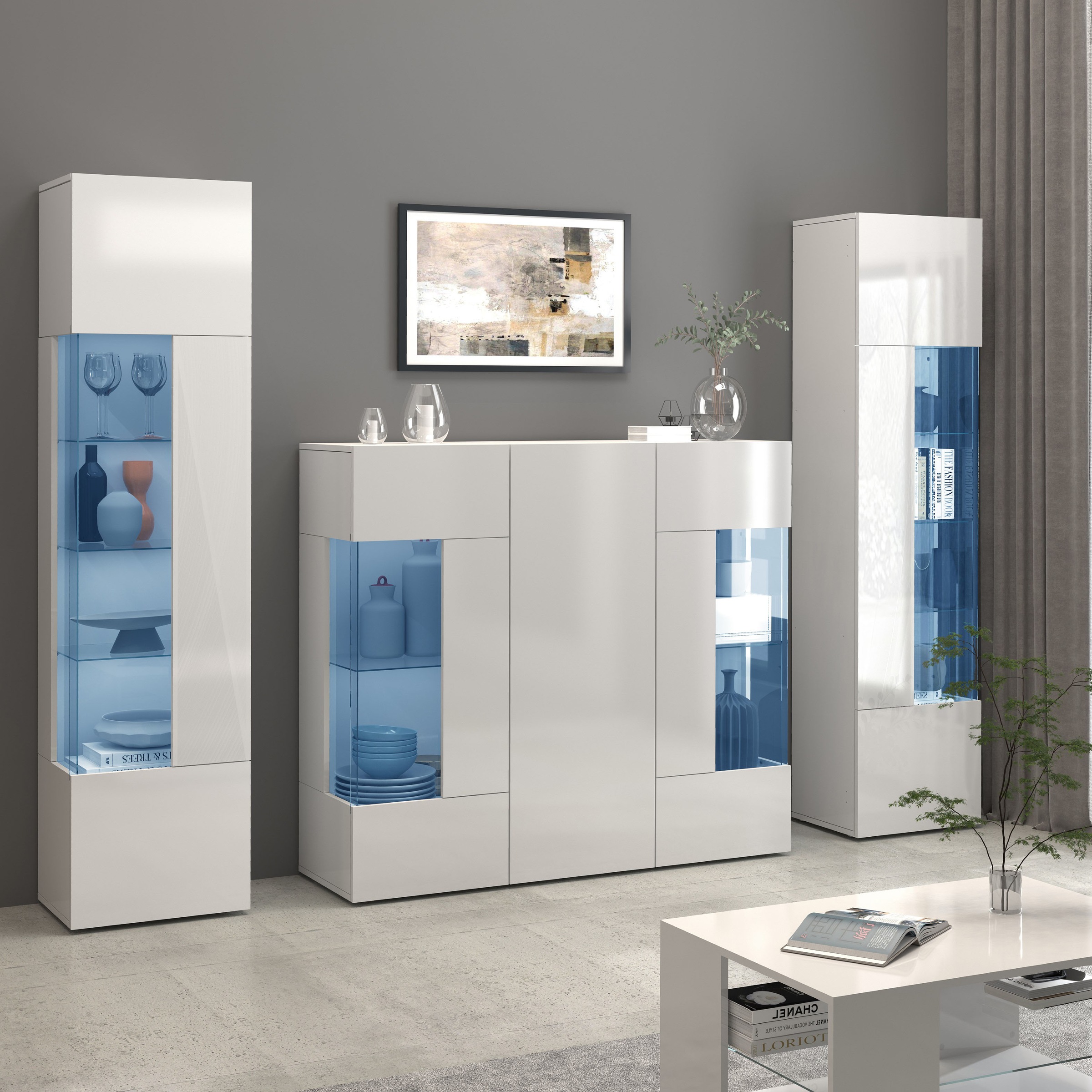 INOSIGN Highboard »Egypt, Highboard, Hochschrank, Hochkommode, Vitrine«, mit 3 Türen davon 2 mit Glaseinsatz,kompl. Hochglanz lack.,Breite 135