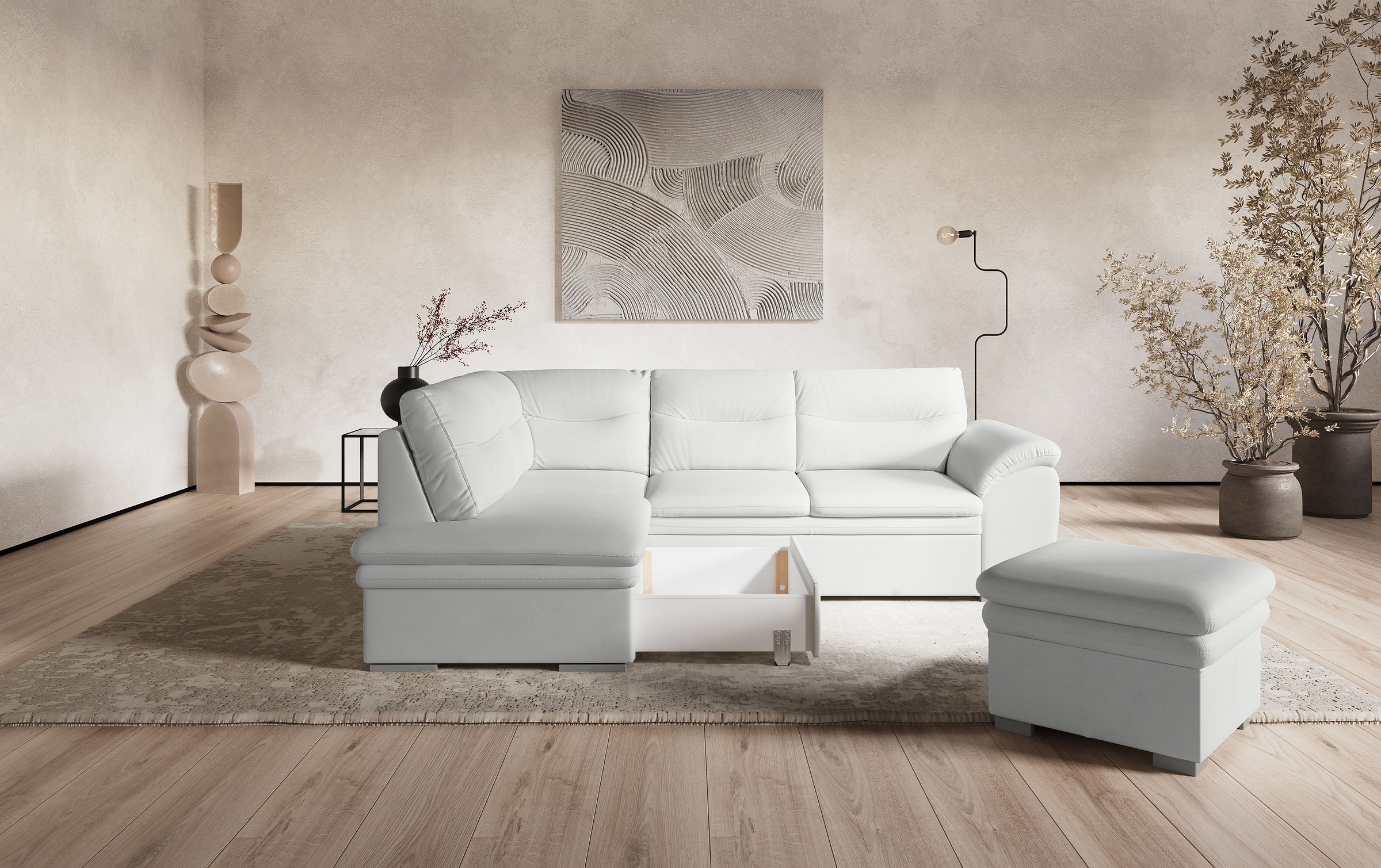 COTTA Ecksofa »Leandra L-Form«, wahlweise mit Bettfunktion & Bettkasten