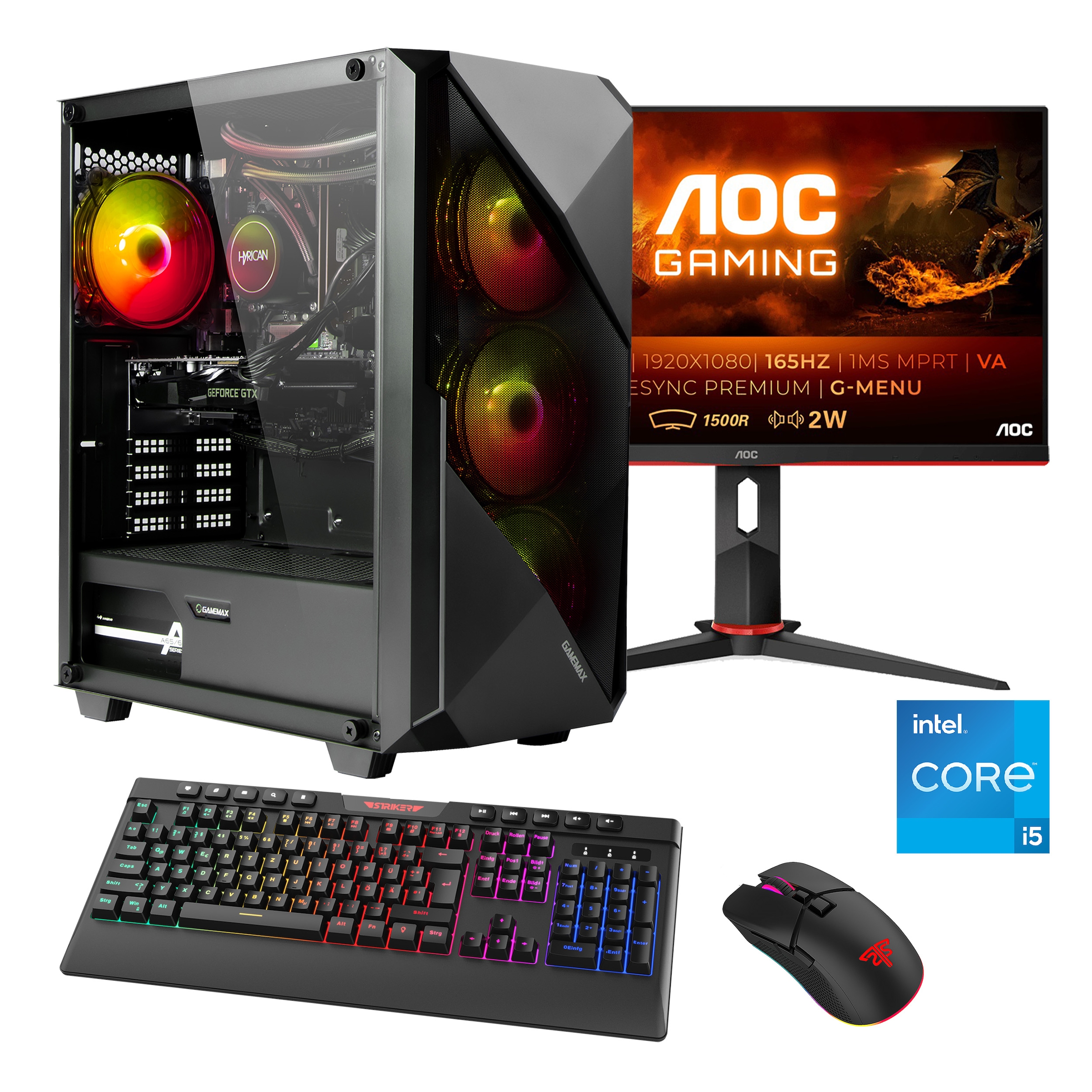Hyrican Gaming-PC-Komplettsystem »Striker SET02407«, DDR5, Windows 11, inklusive 24" Curved Monitor AOC C24G2AE/BK