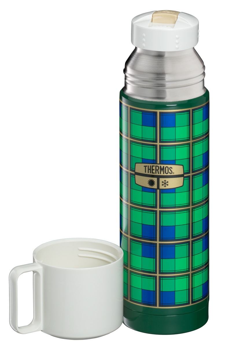 THERMOS Isolierflasche »REVIVAL BEVERAGE BOTTLE, Edelstahlkörper, spülmaschinenfest«, (1 tlg.), 0,5l, 18h heiß & 24h kalt, mit Push Button Lid & Trinkbecher mit Griff