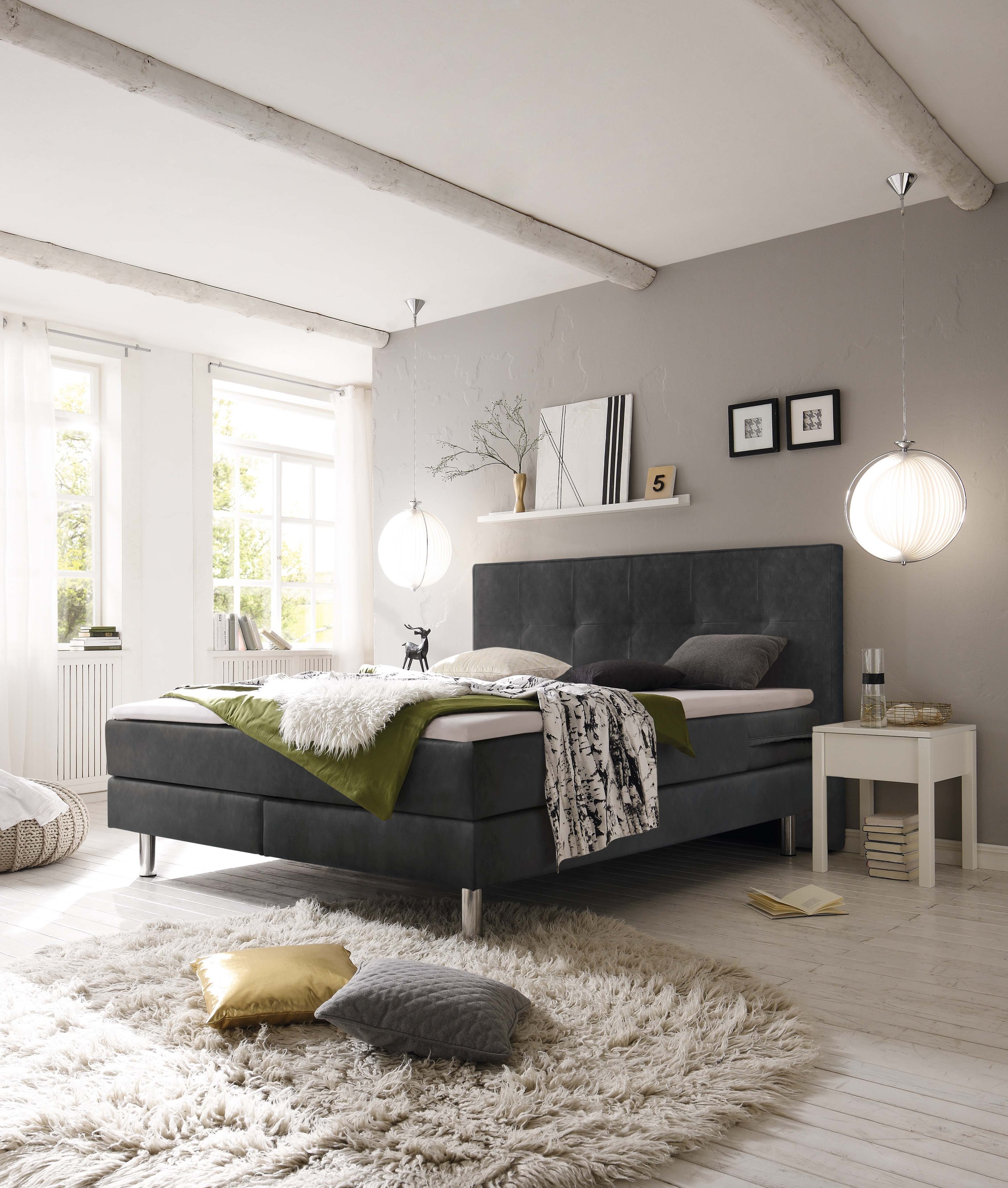 HASENA Boxspringbett "Fleur" Boxspringbett, runde Chromfüsse, weiche Bezüge günstig online kaufen