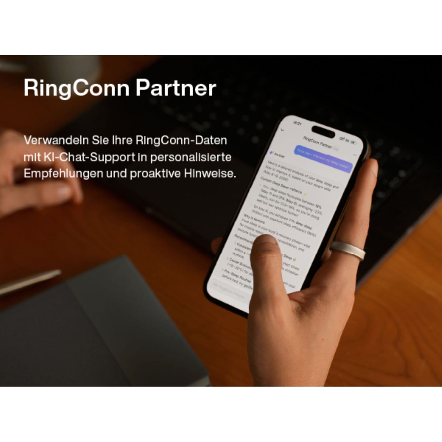 RingConn Smart Ring »Gen3 - smarter Begleiter für Gesundheit, Fitness und Regeneration« bis zu 14 Tage Akku • Gratis-App ohne Abo • Vibrationsfunktion