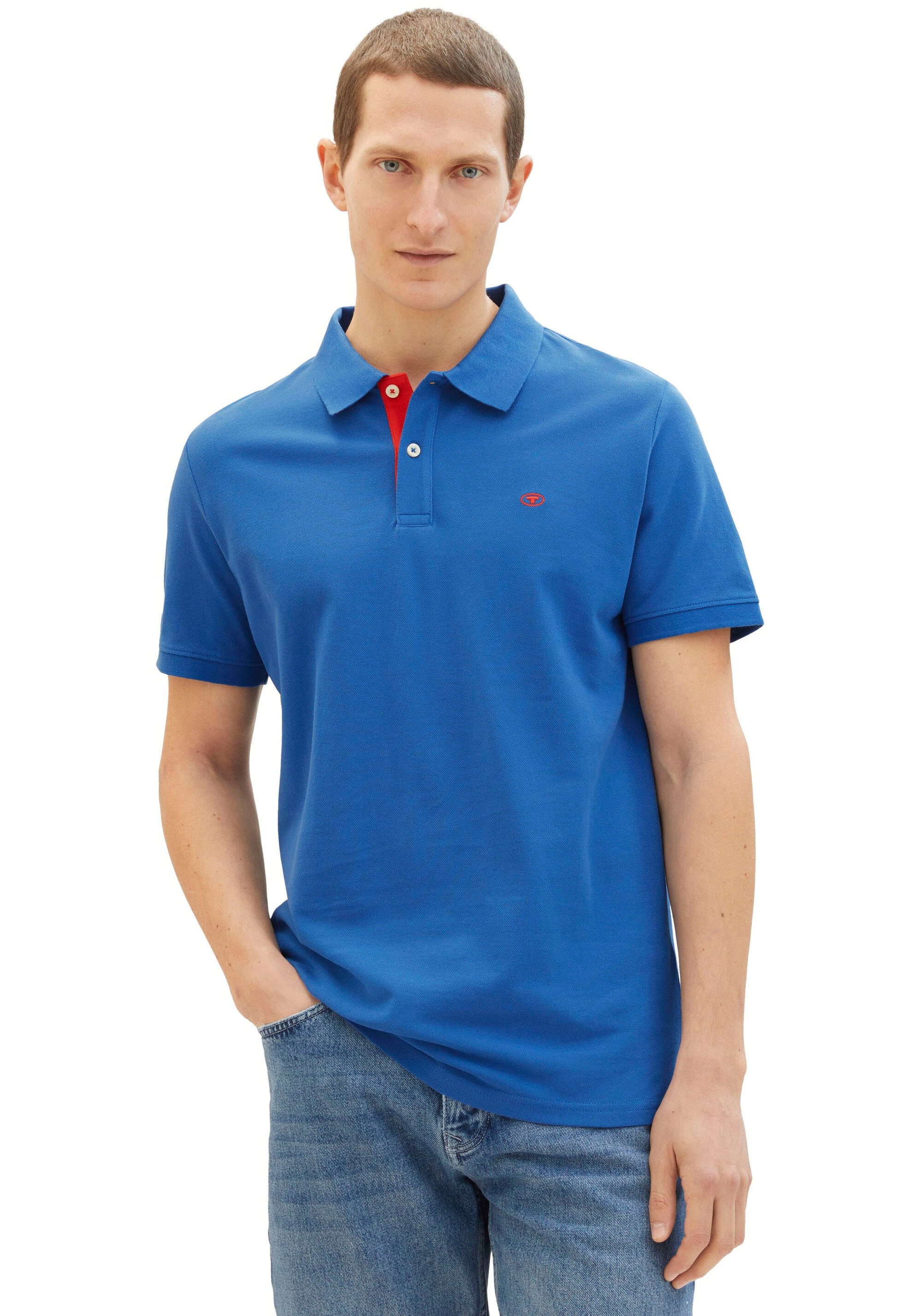 kleinem TOM online Poloshirt, kontrastfarbener Logo bestellen TAILOR Knopfleiste mit und