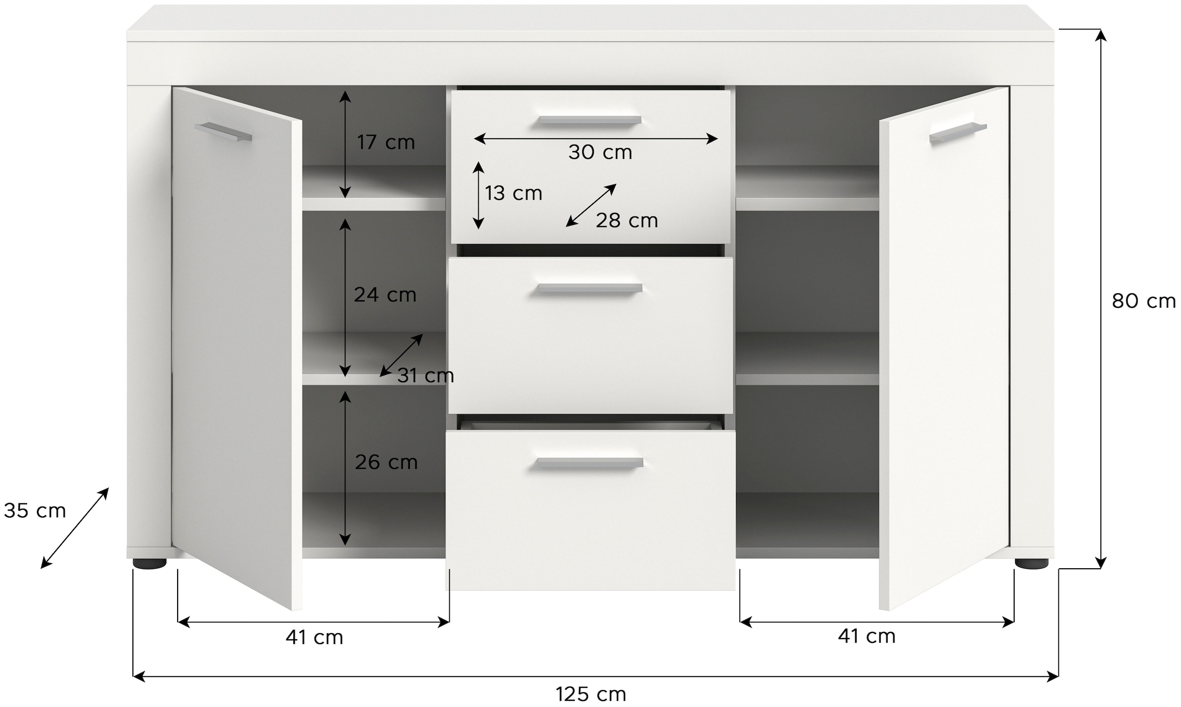 INOSIGN Sideboard »Aosta, Breite 125 cm, in verschiedenen Farbausführungen«, mit 2 Türen und 3 Schubkästen, Wohnzimmer, Kommode, Schrank