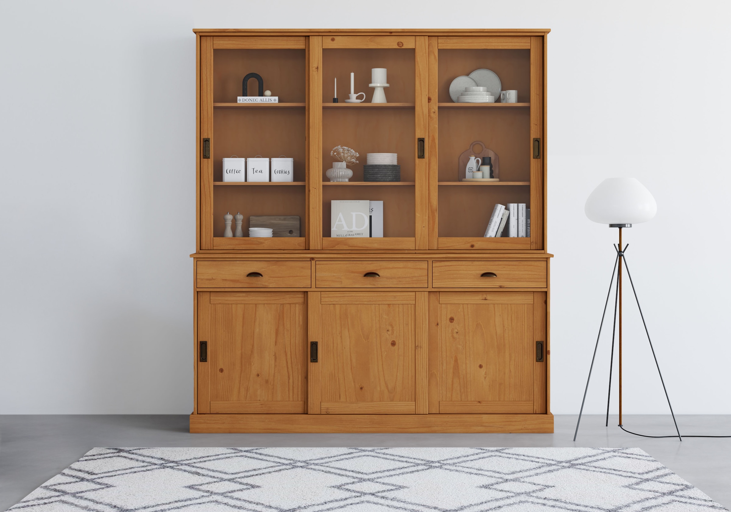Home affaire Buffet »Schröder«, mit 6 Schiebetüren, davon 3 mit Glaseinsatz,Br.170 cm, Kiefer massiv