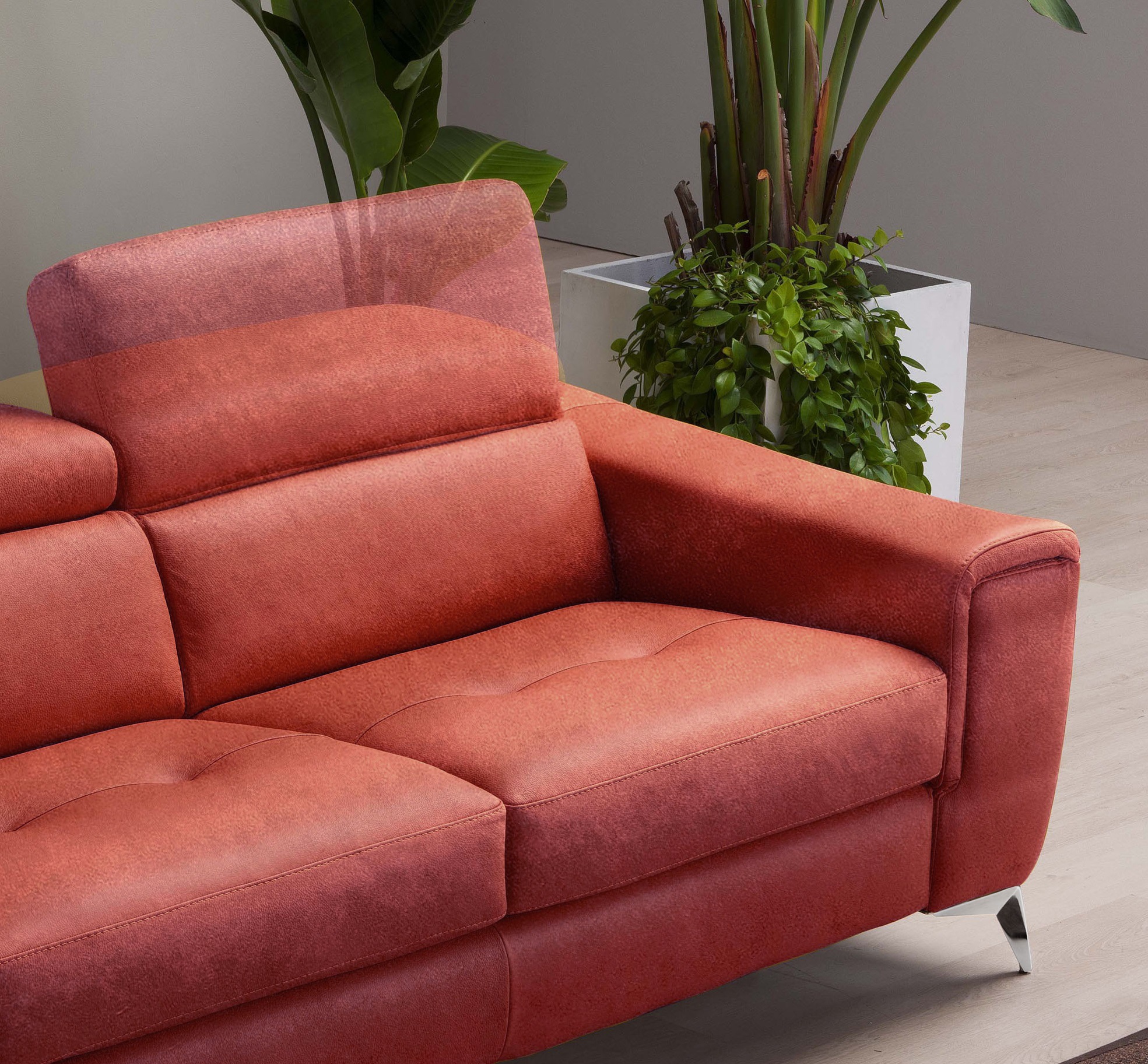 Egoitaliano Schlafsofa »Francine Designsofa, Loungesofa mit Dauerschlaffunktion, Breite 233 cm«, mit Bettfunktion, Luxus-Microfaser Lederoptik, marsala, Fußfarbe chrom