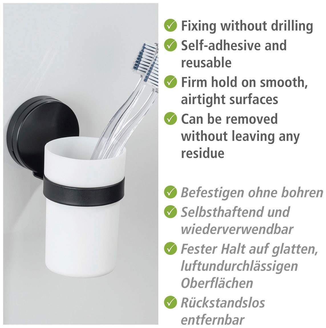 WENKO Zahnputzbecher »Static-Loc® Plus Pavia«, Befestigen ohne Bohren