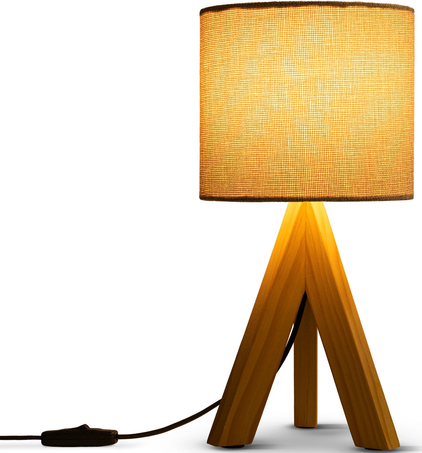 Paco Home Tischleuchte »BAJO CANVAS UNI COLOR«, 1 flammig, Leuchtmittel E14 | ohne Leuchtmittel, Dreibein massiv Holz, Textilschirm uni Leinen, Ø 17 cm, H. 35 cm