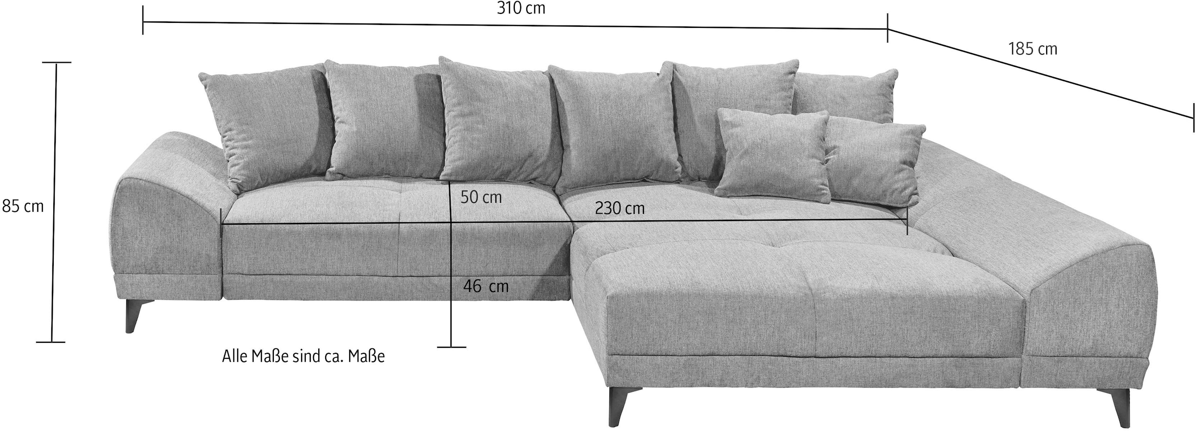 ED EXCITING DESIGN Ecksofa »Scott L-Form«, frei im Raum stellbar, mit Bettkasten, Schlaffunktion und 8 Kissen