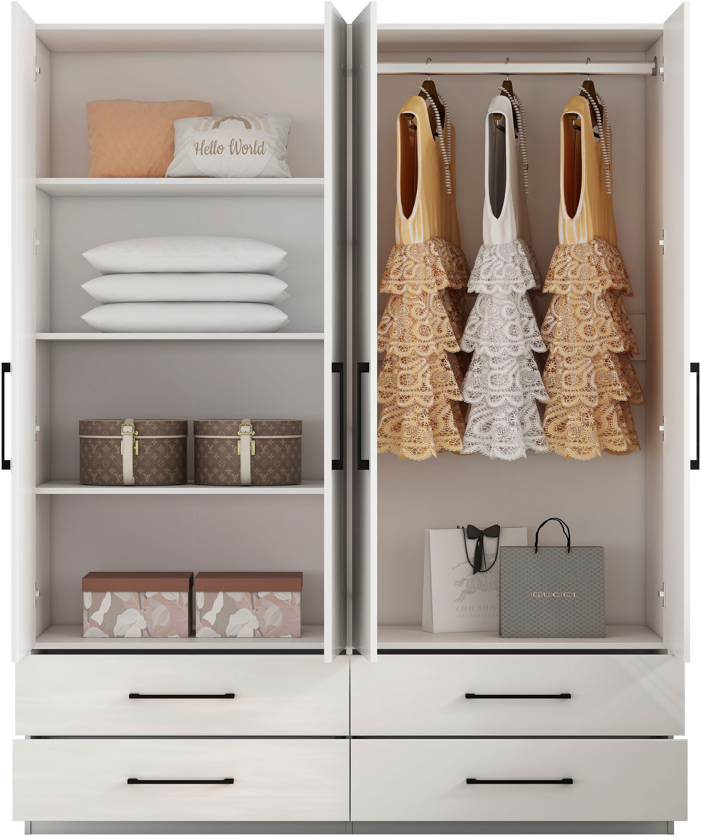 OTTO home Kleiderschrank »Sylt Schlafzimmerschrank Bestseller mit hochglänzenden Fronten« Drehtürenschrank mit 4 Schubladen und 4 Türen,  Schrank in Breite 160 mit viel Stauraum