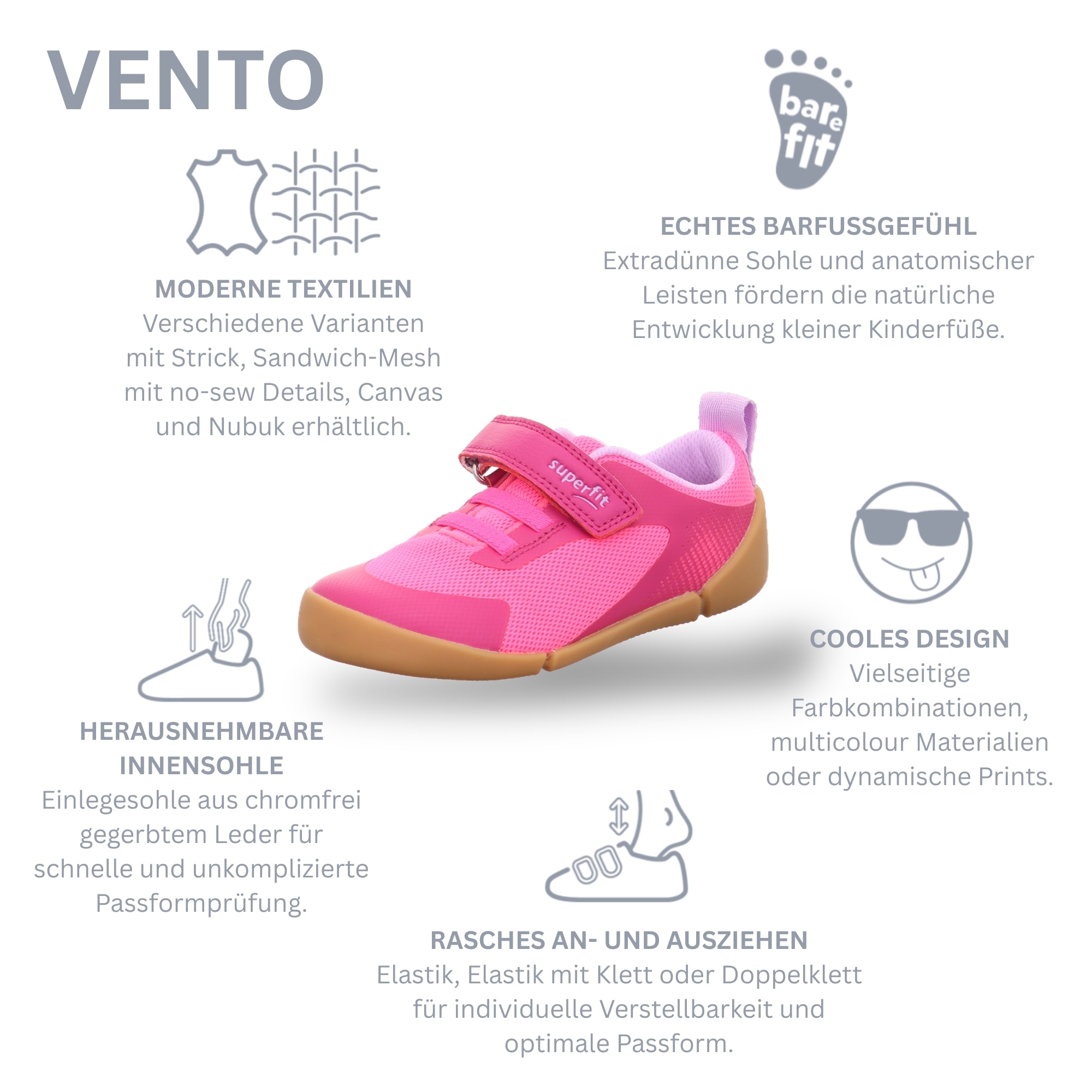 Superfit Barfußschuh »VENTO WMS: weit«  Klettschuh, WMS: weit V, Größenschablone zum Download
