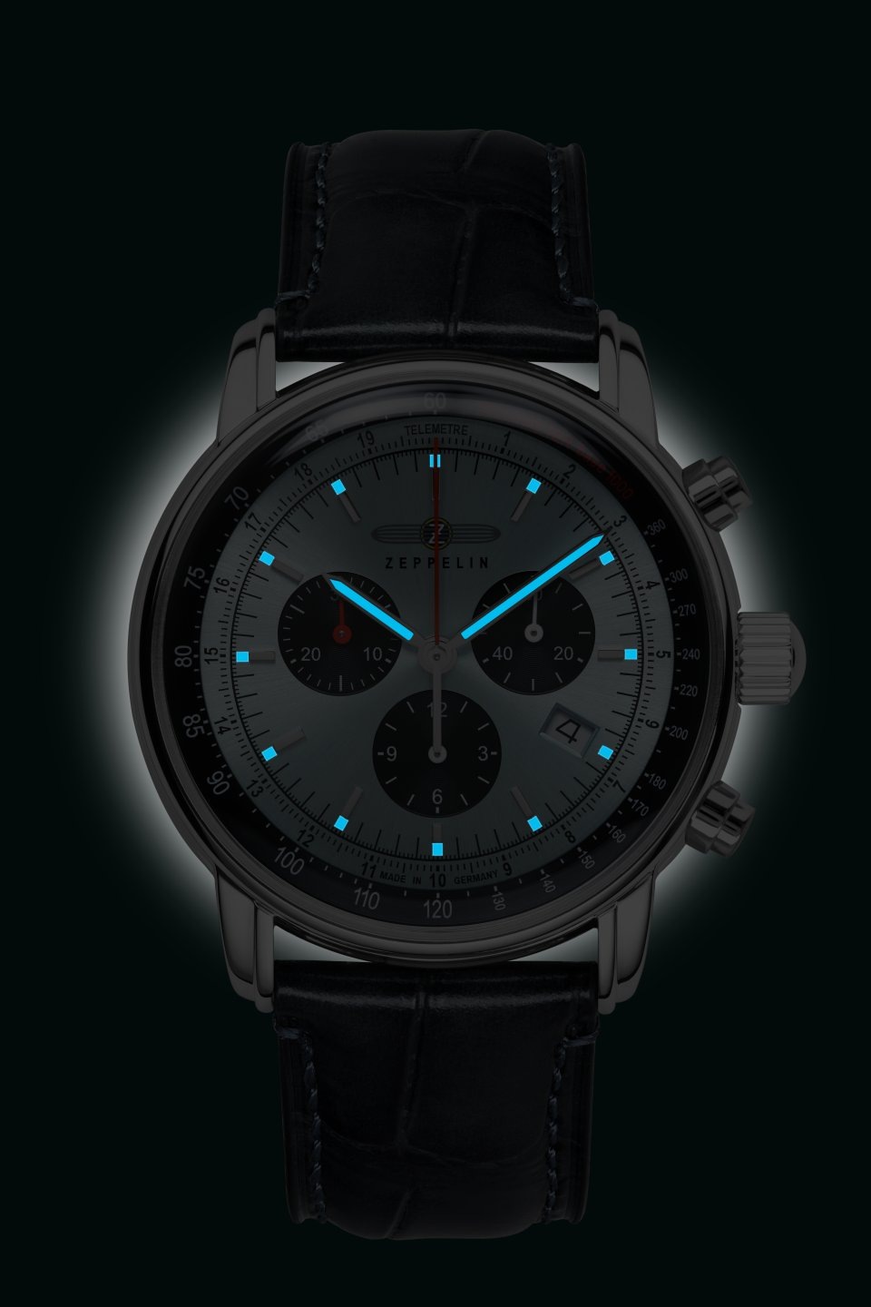 ZEPPELIN Chronograph »LZ 14 Marine«, Quarzuhr, Armbanduhr, Herrenuhr, Made in Germany, Lederarmband