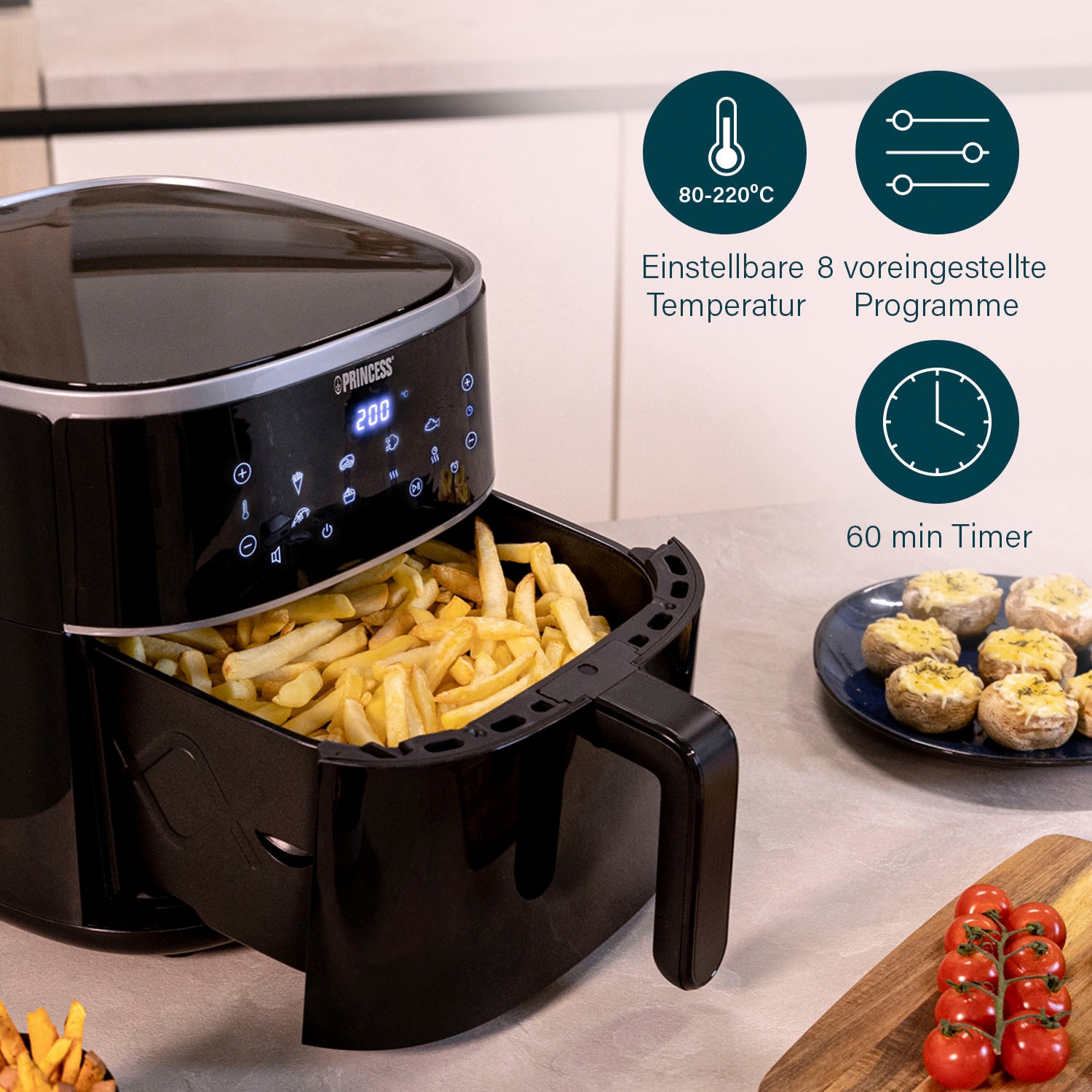 PRINCESS Heißluftfritteuse »182254 – Füllmenge des Behälters variierbar – 8 L«, 1800 W, Fassungsvermögen 8 l