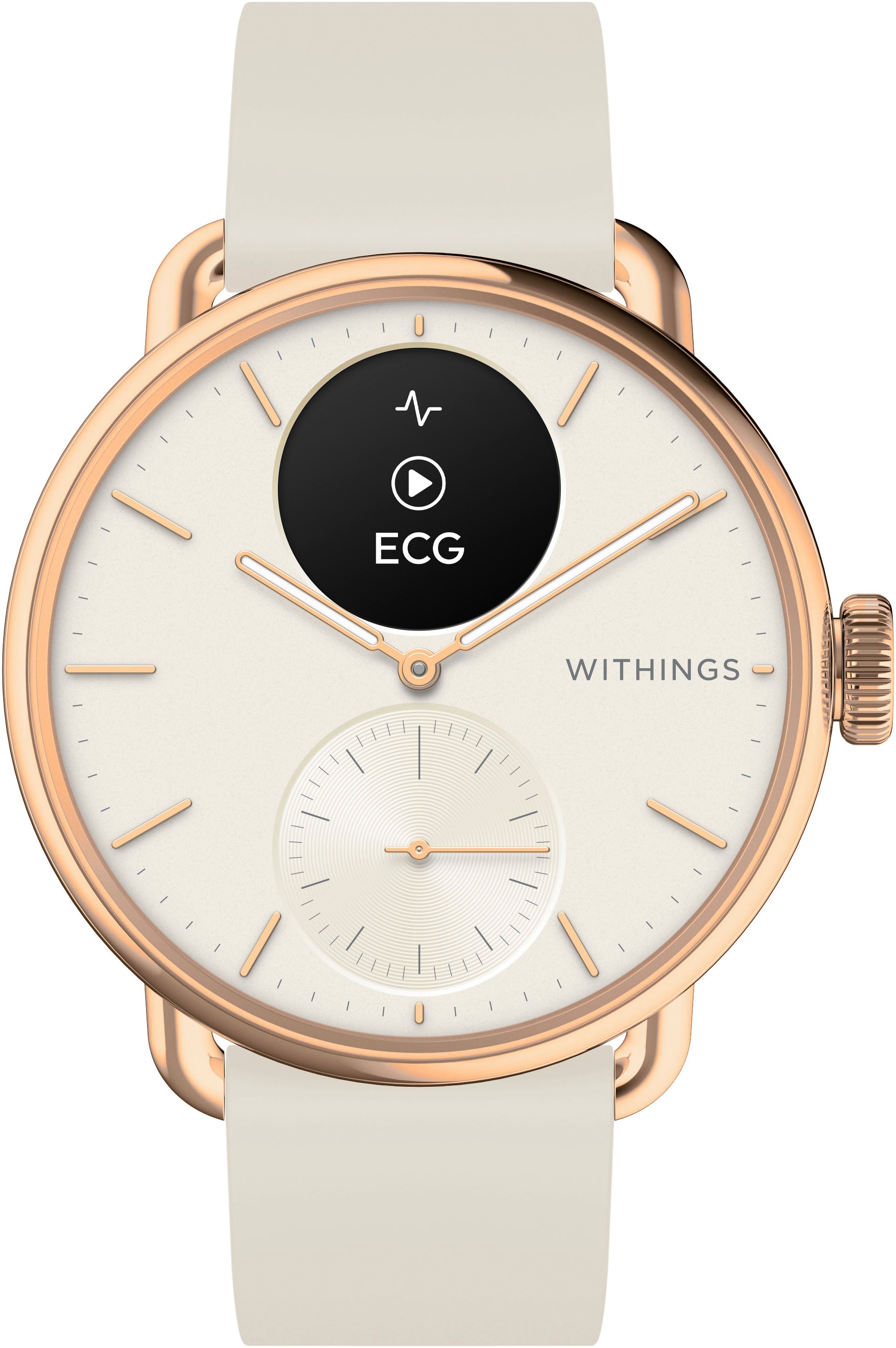 Withings Smartwatch »ScanWatch 2 38mm, hybrid, Akku bis 30 Tage, 50 M Wasserdicht«, HealthSense OS, Aktivitätstracking, Schlafüberwachung, Herzgesundheit, Temperatur uvm.