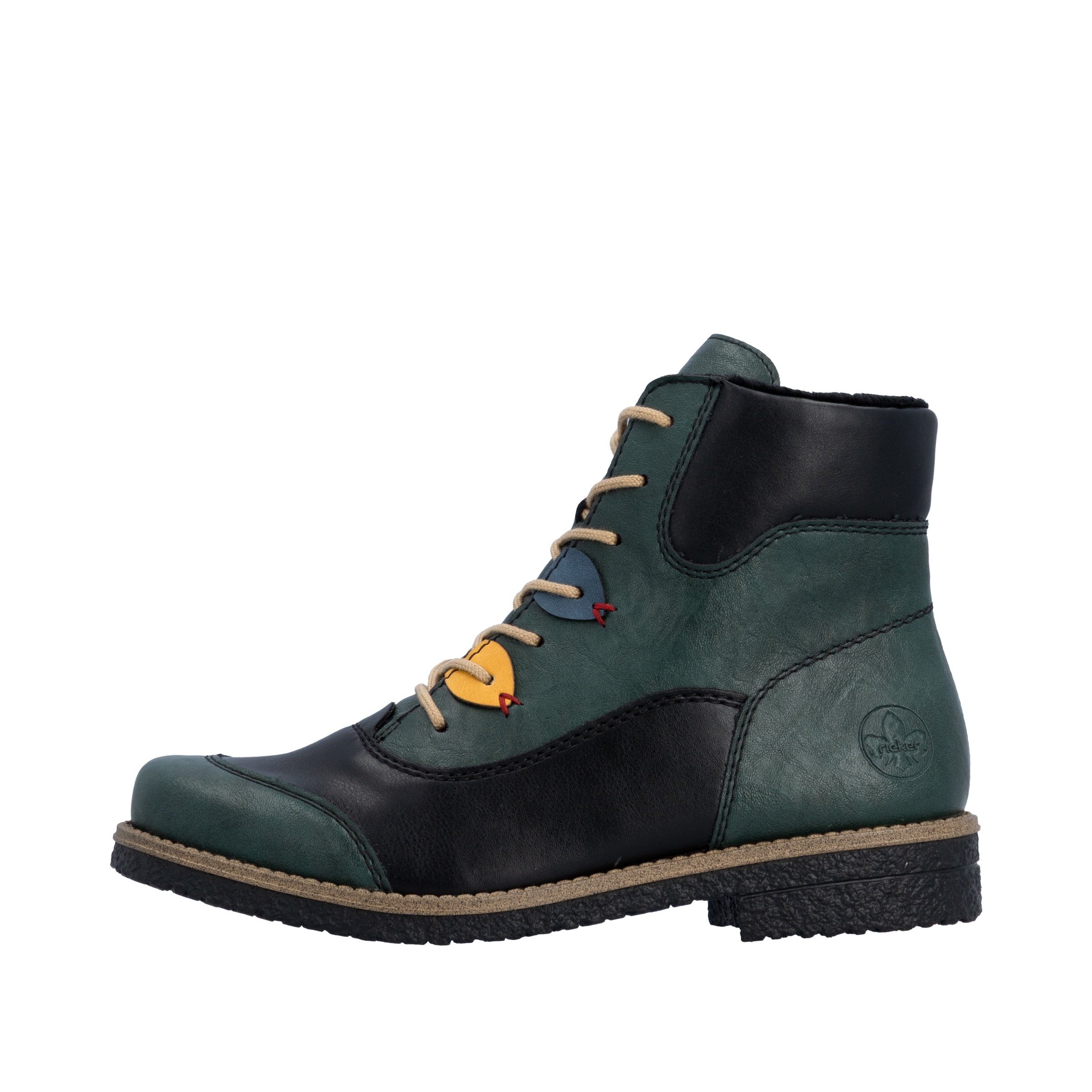 Rieker Schnürstiefelette  Boots, Schnürboots, Blockabsatz mit bunten Applikationen