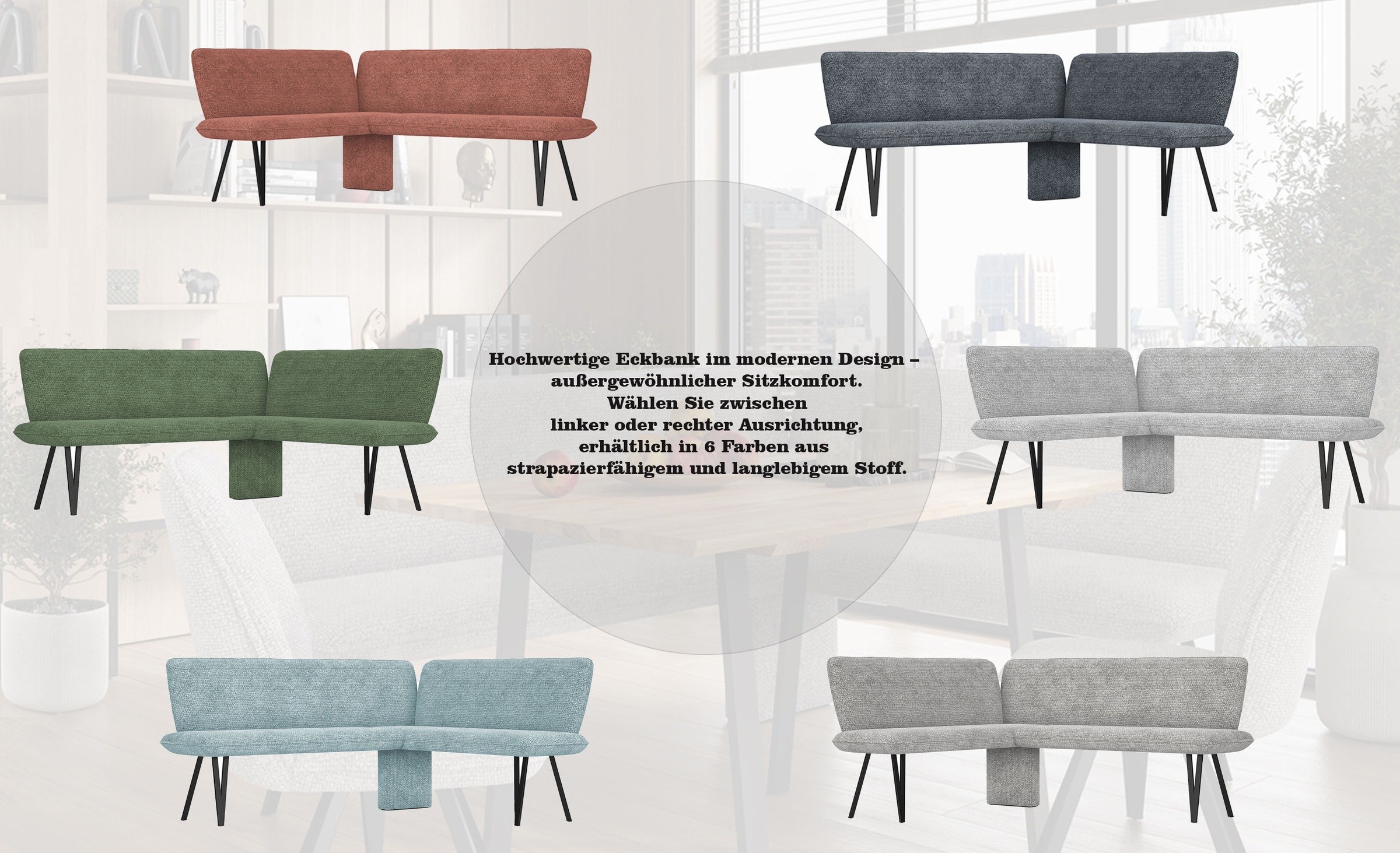 Home affaire Eckbank »Mily Küchenbank, Polsterbank, Esszimmerbank, 205x164 cm«, Moderne Bank und Farben, Sitzplatzanzahl: 5, Frei in Raum stellbar