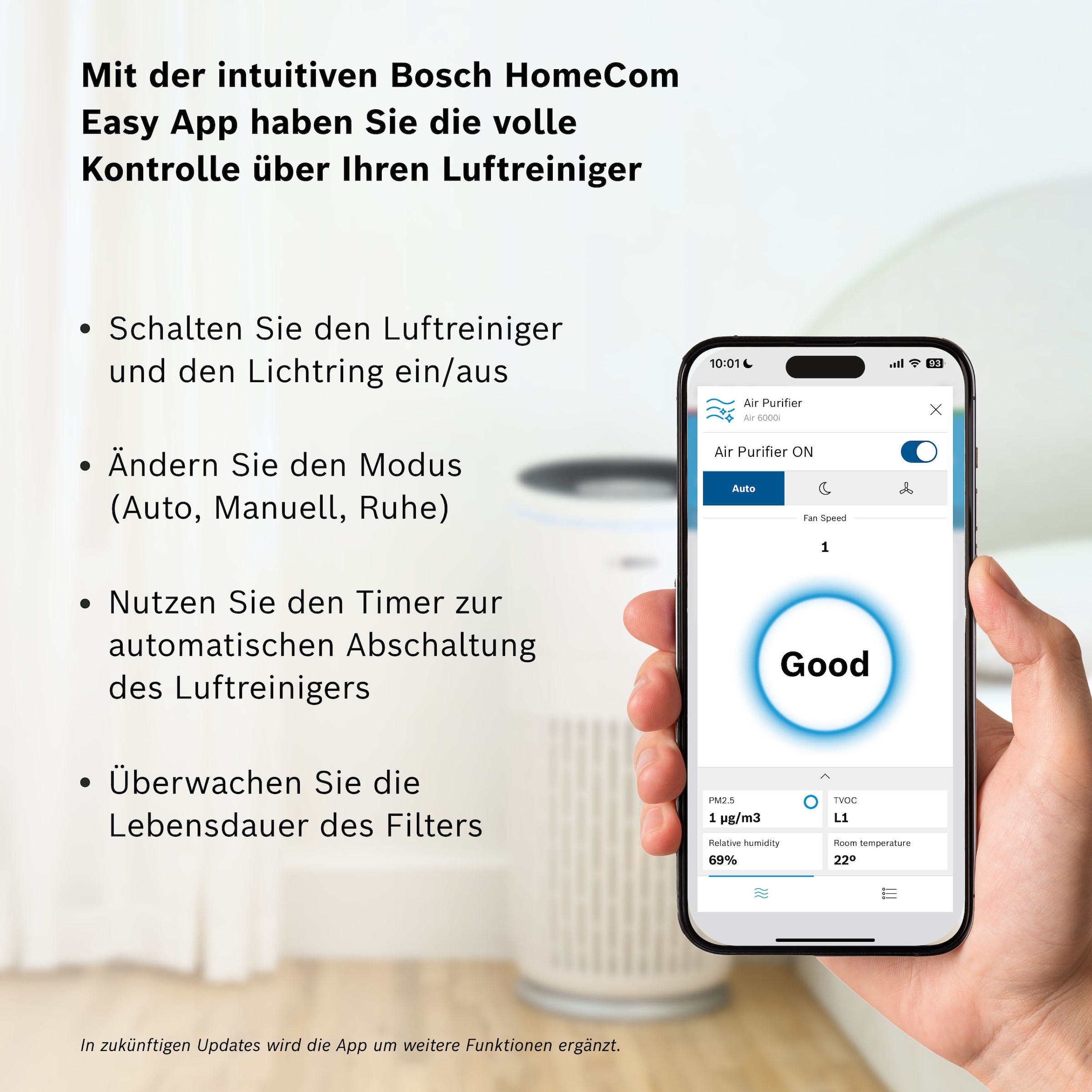 BOSCH Luftreiniger »Air 6000i, leistungsstark und mit App-Steuerung« für 125 qm Räume mit 4-in-1 Luftfilter und Temperatur- und Luftfeuchtigkeits-Sensor