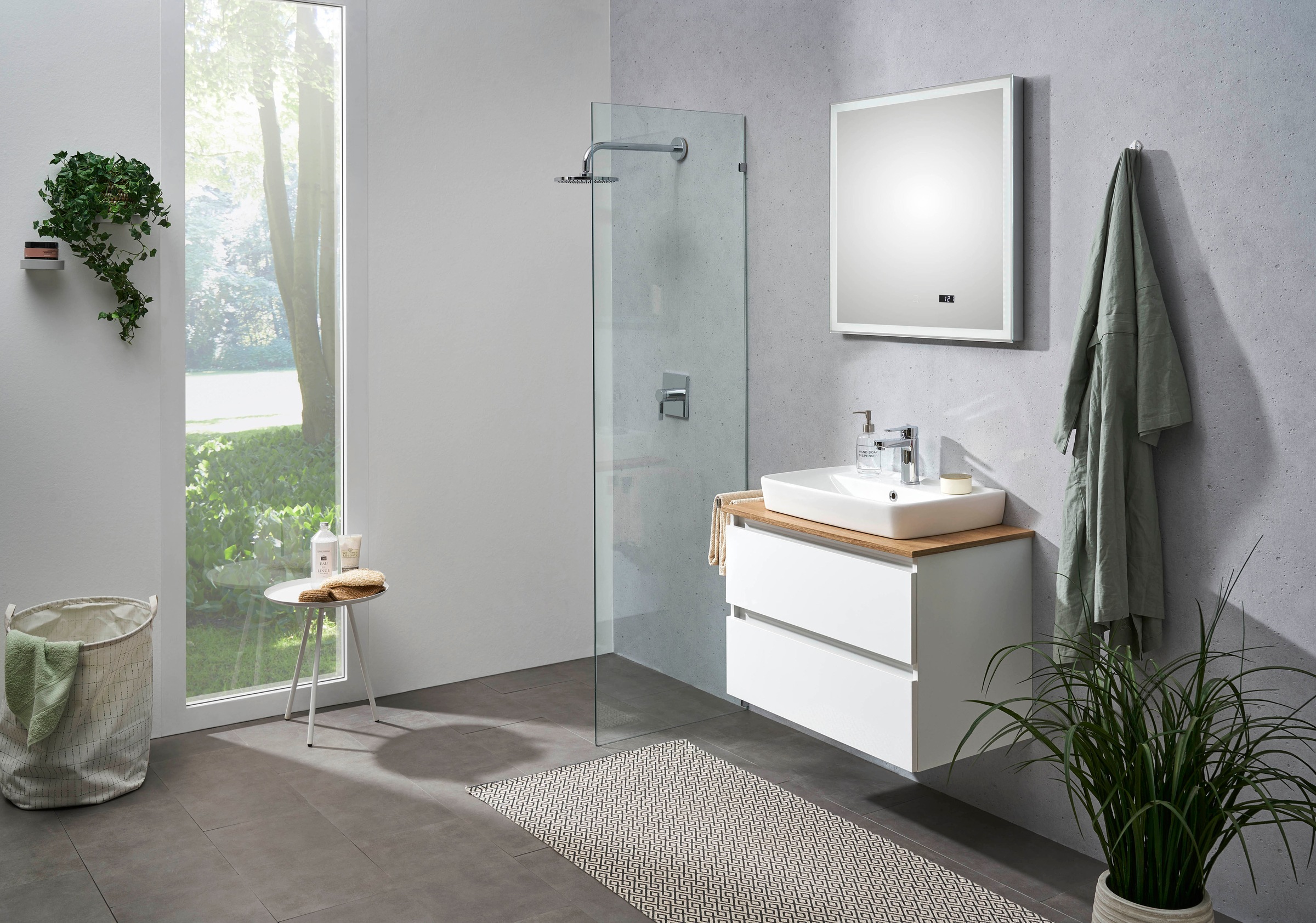Saphir Badmöbel-Set »Quickset 360 2-teilig, Keramik-Aufsatzbecken mit LED-Spiegel«, (4 St.), Waschplatz 78 cm breit, 2 Schubladen, inkl. Schubladendämpfer