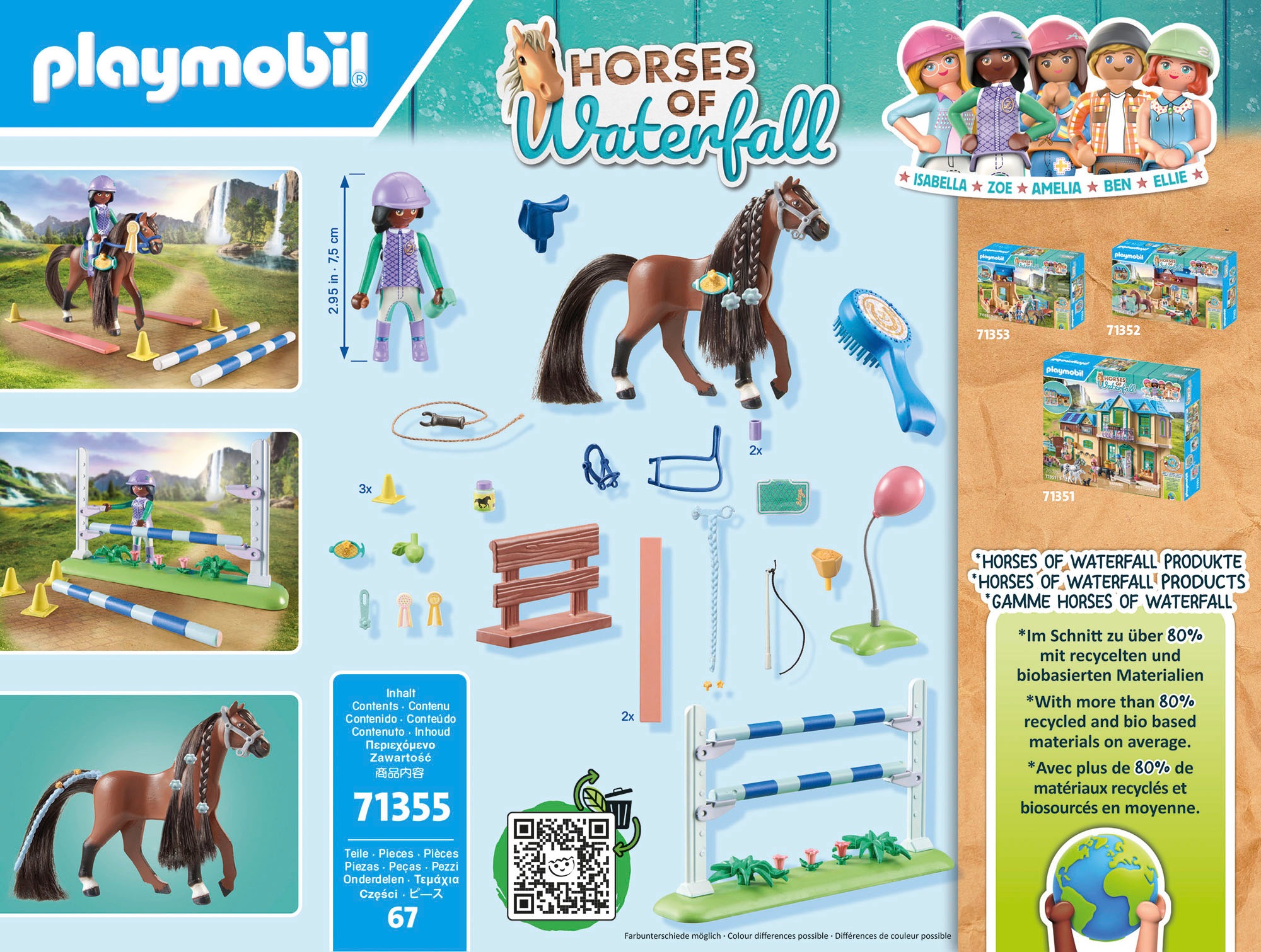 Playmobil® Konstruktions-Spielset »Zoe & Blaze mit Turnierparcours (71355), Horses of Waterfall«, (67 St.), teilweise aus recyceltem Material