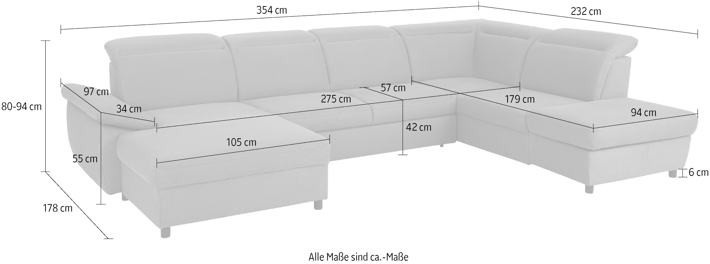 Home affaire Wohnlandschaft »Mauritius U-Form«, mit Kopfteil- und Armlehnverstellung, wahlweise mit Bettfunktion